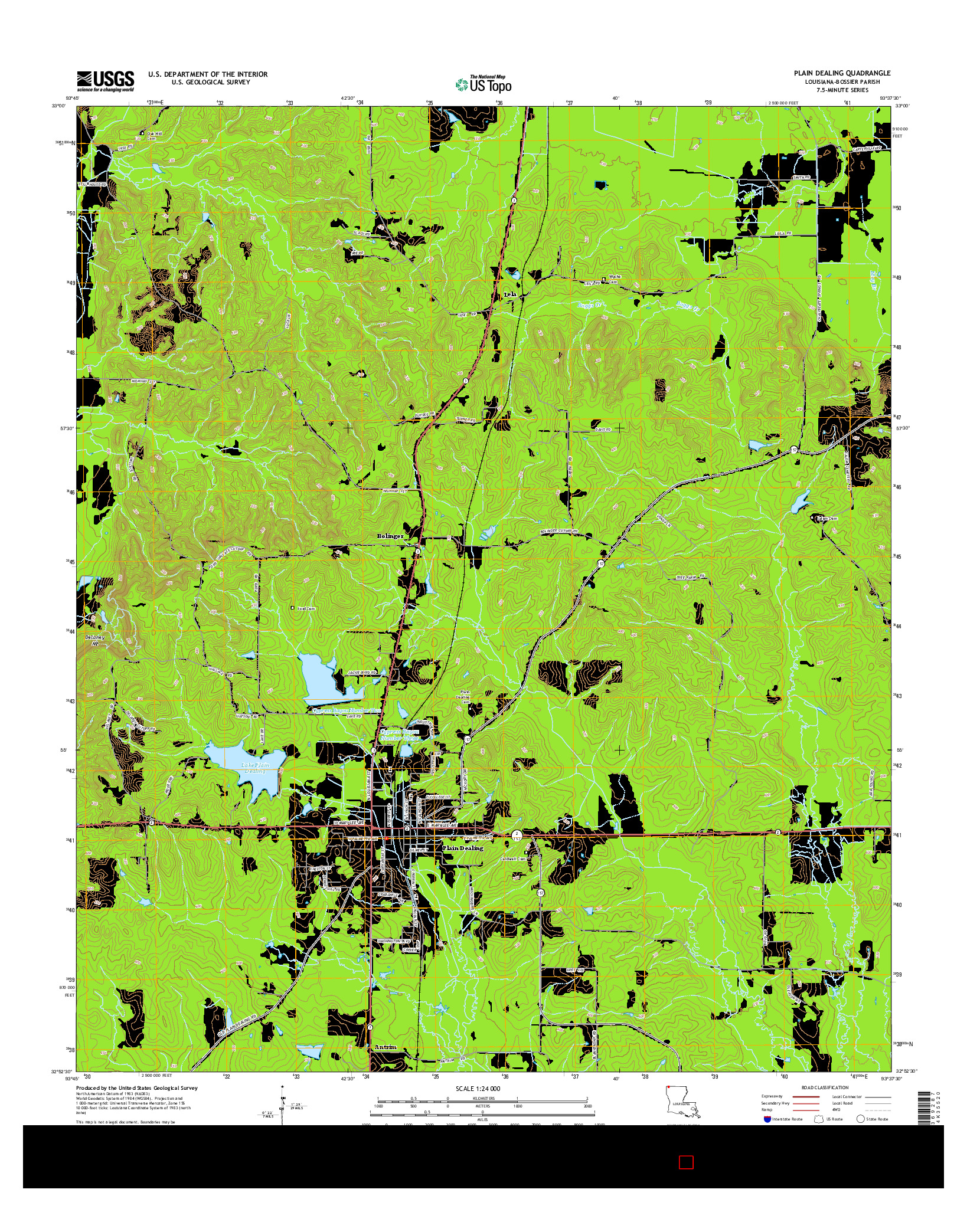 USGS US TOPO 7.5-MINUTE MAP FOR PLAIN DEALING, LA 2015