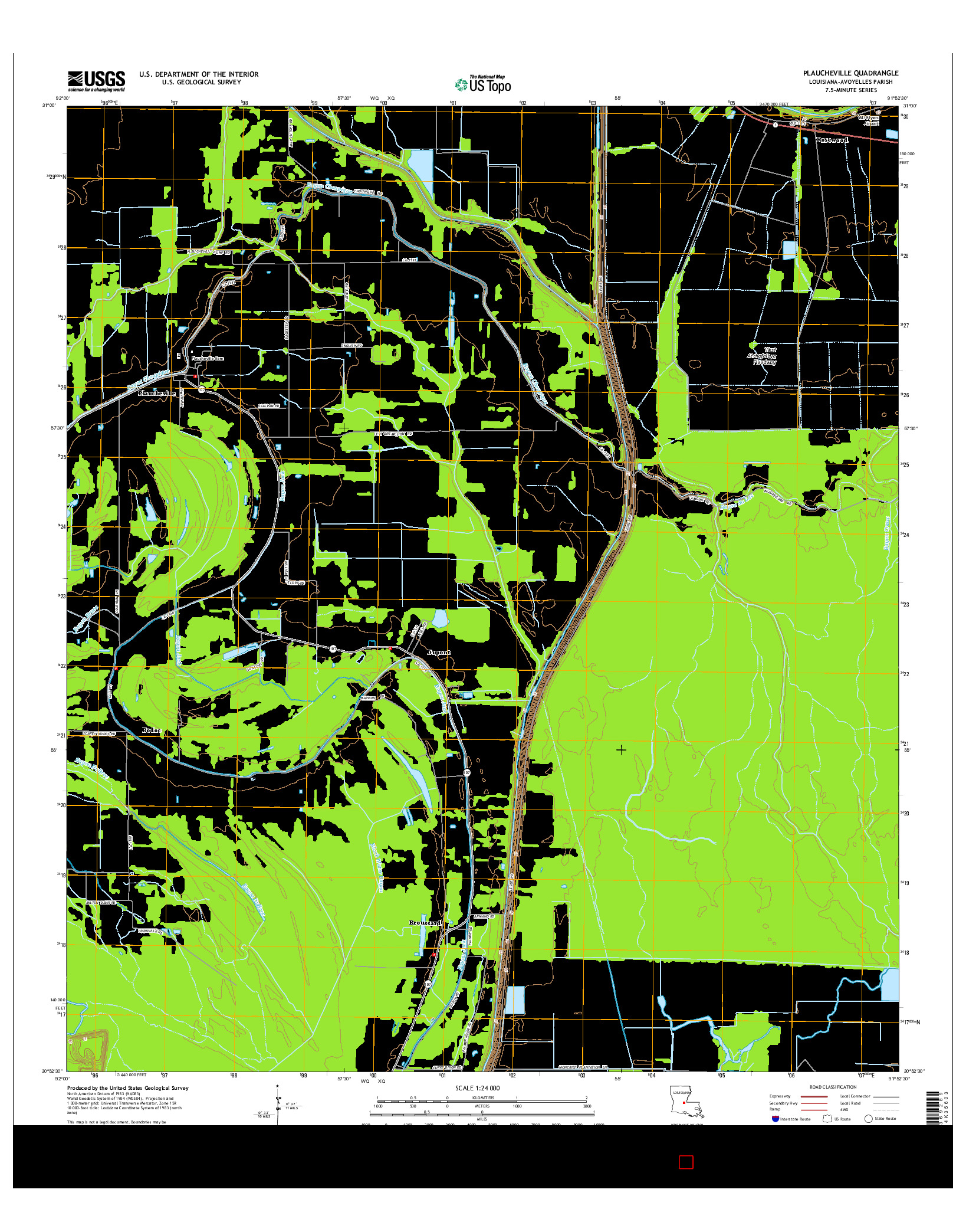 USGS US TOPO 7.5-MINUTE MAP FOR PLAUCHEVILLE, LA 2015