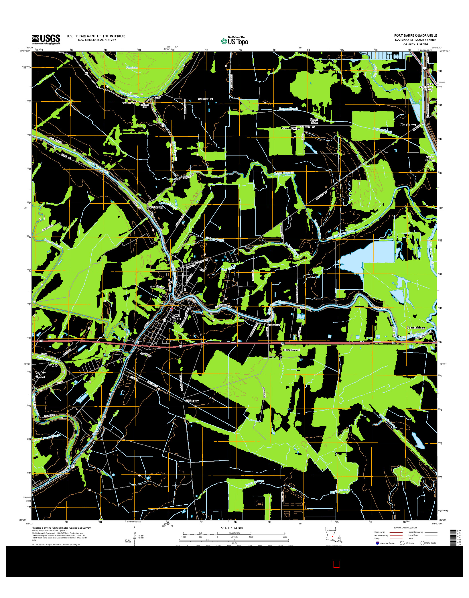 USGS US TOPO 7.5-MINUTE MAP FOR PORT BARRE, LA 2015