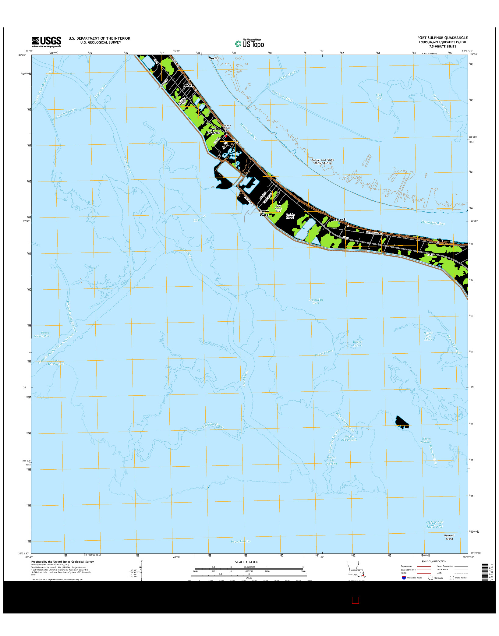 USGS US TOPO 7.5-MINUTE MAP FOR PORT SULPHUR, LA 2015