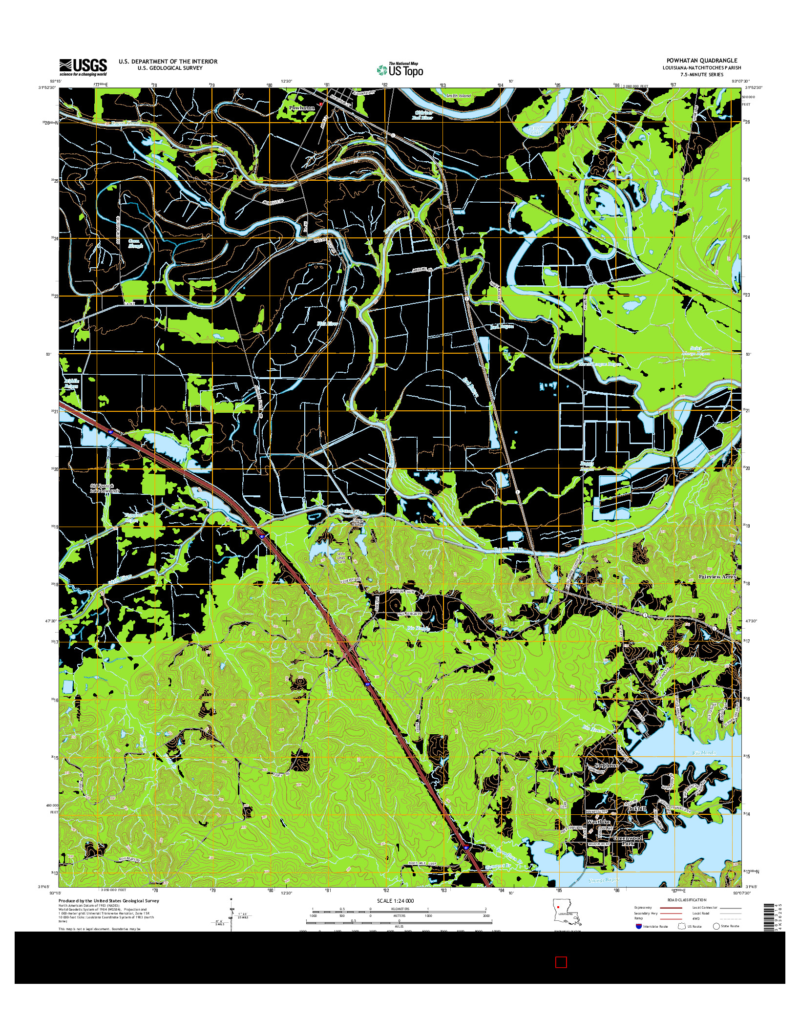 USGS US TOPO 7.5-MINUTE MAP FOR POWHATAN, LA 2015