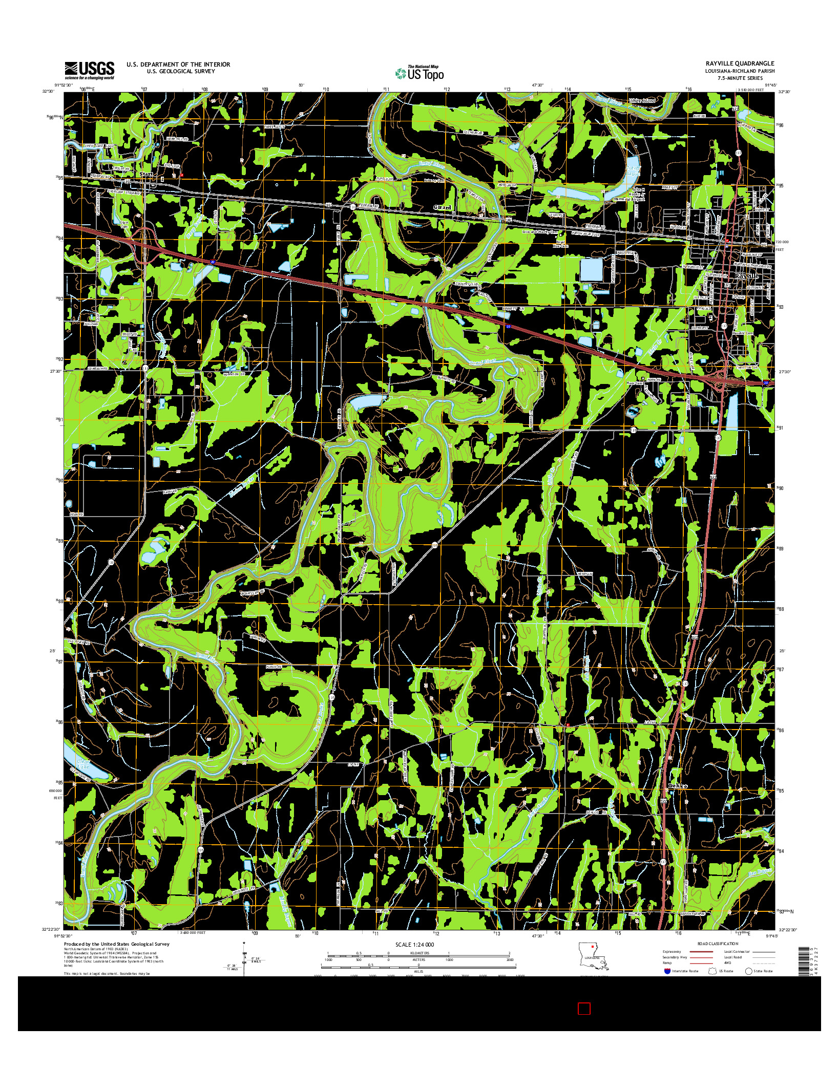 USGS US TOPO 7.5-MINUTE MAP FOR RAYVILLE, LA 2015