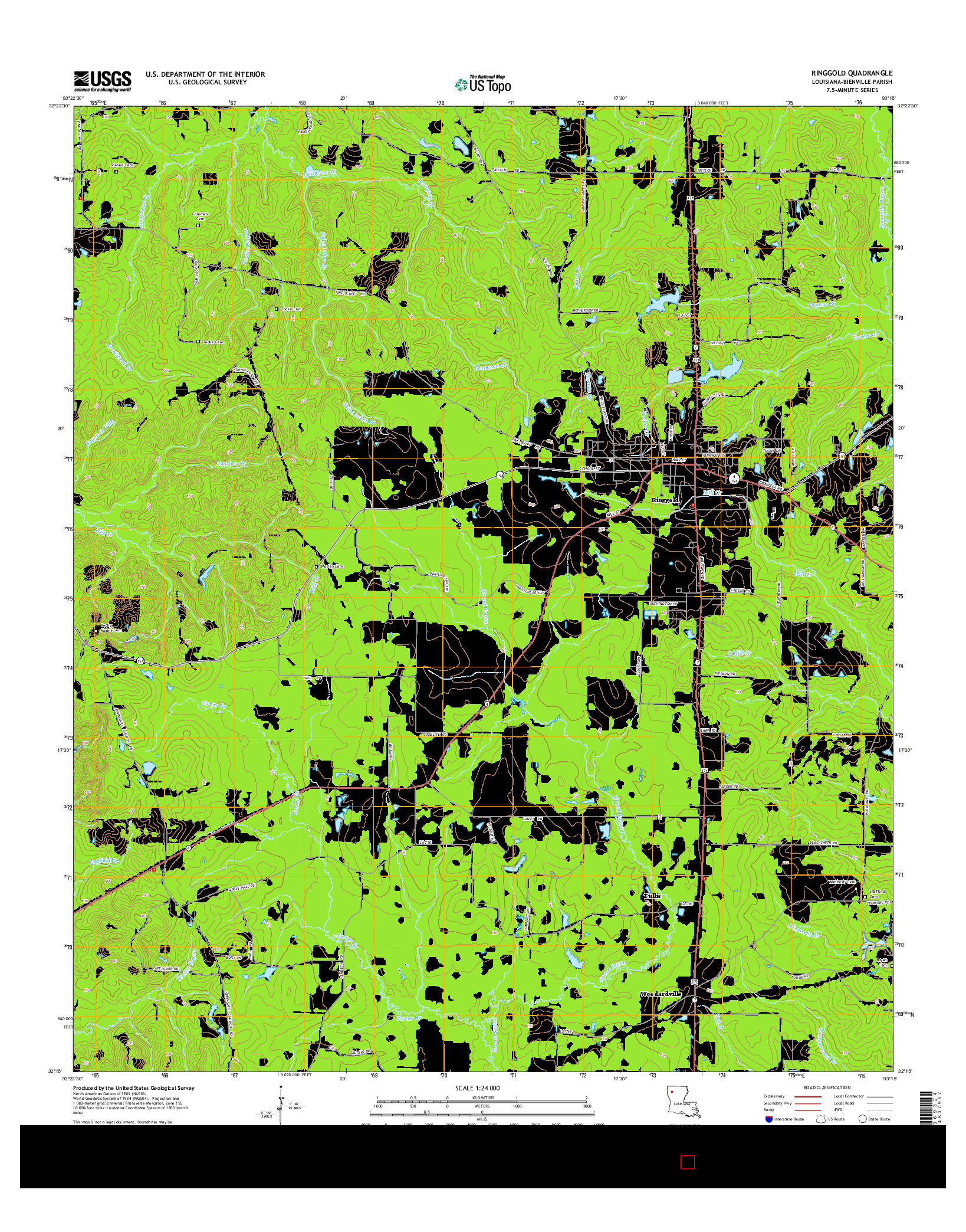 USGS US TOPO 7.5-MINUTE MAP FOR RINGGOLD, LA 2015