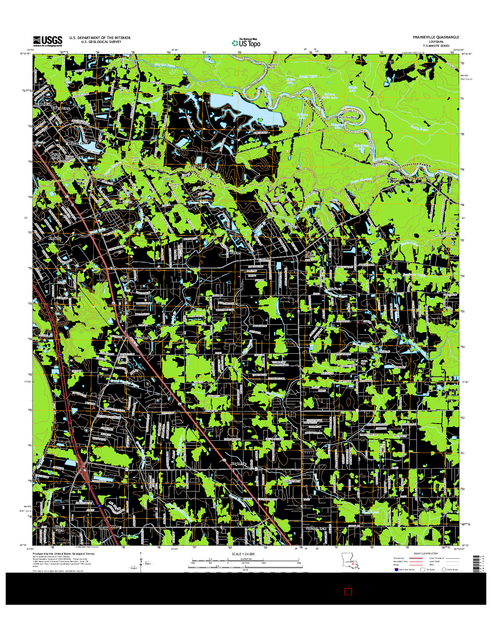 USGS US TOPO 7.5-MINUTE MAP FOR PRAIRIEVILLE, LA 2015