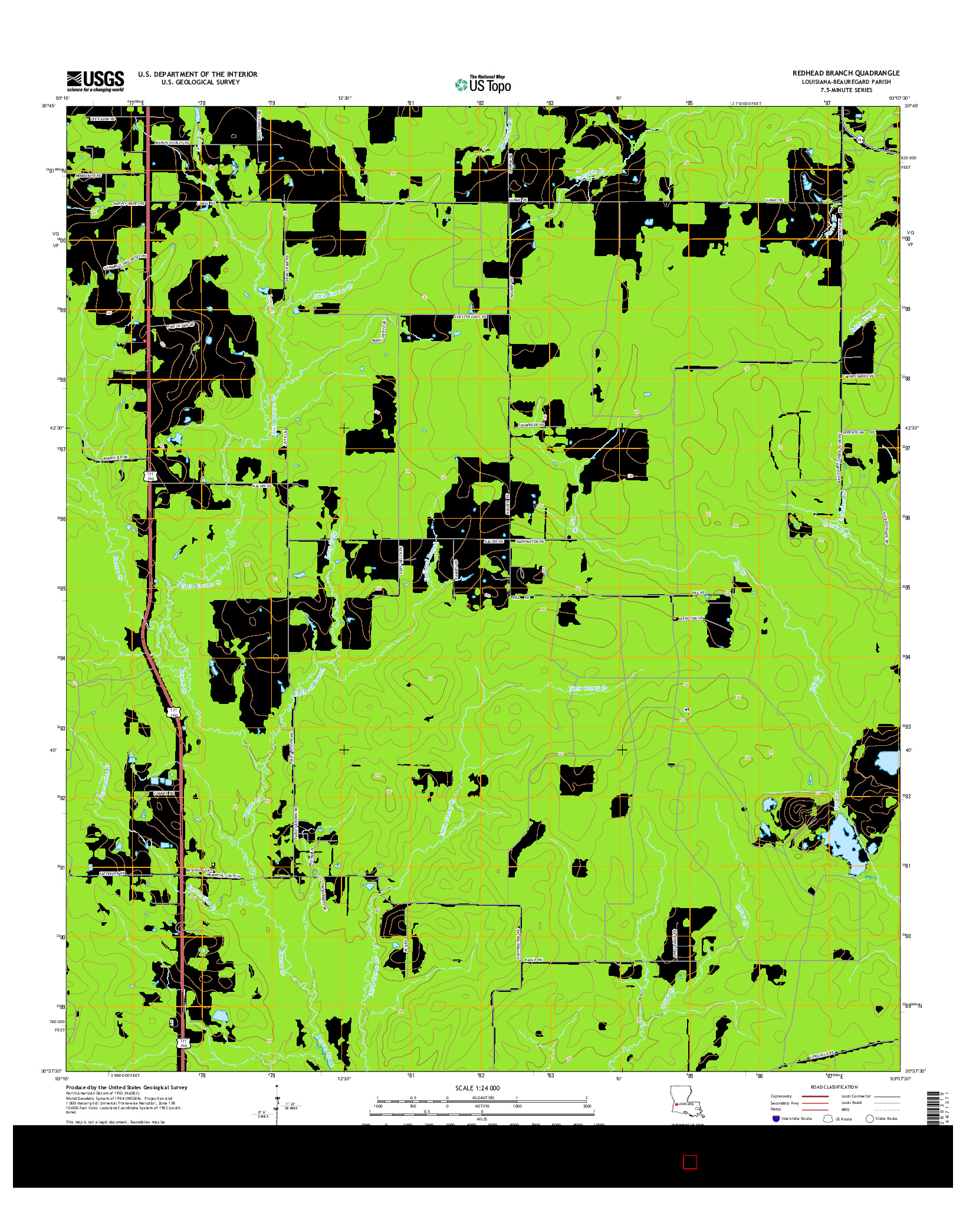 USGS US TOPO 7.5-MINUTE MAP FOR REDHEAD BRANCH, LA 2015