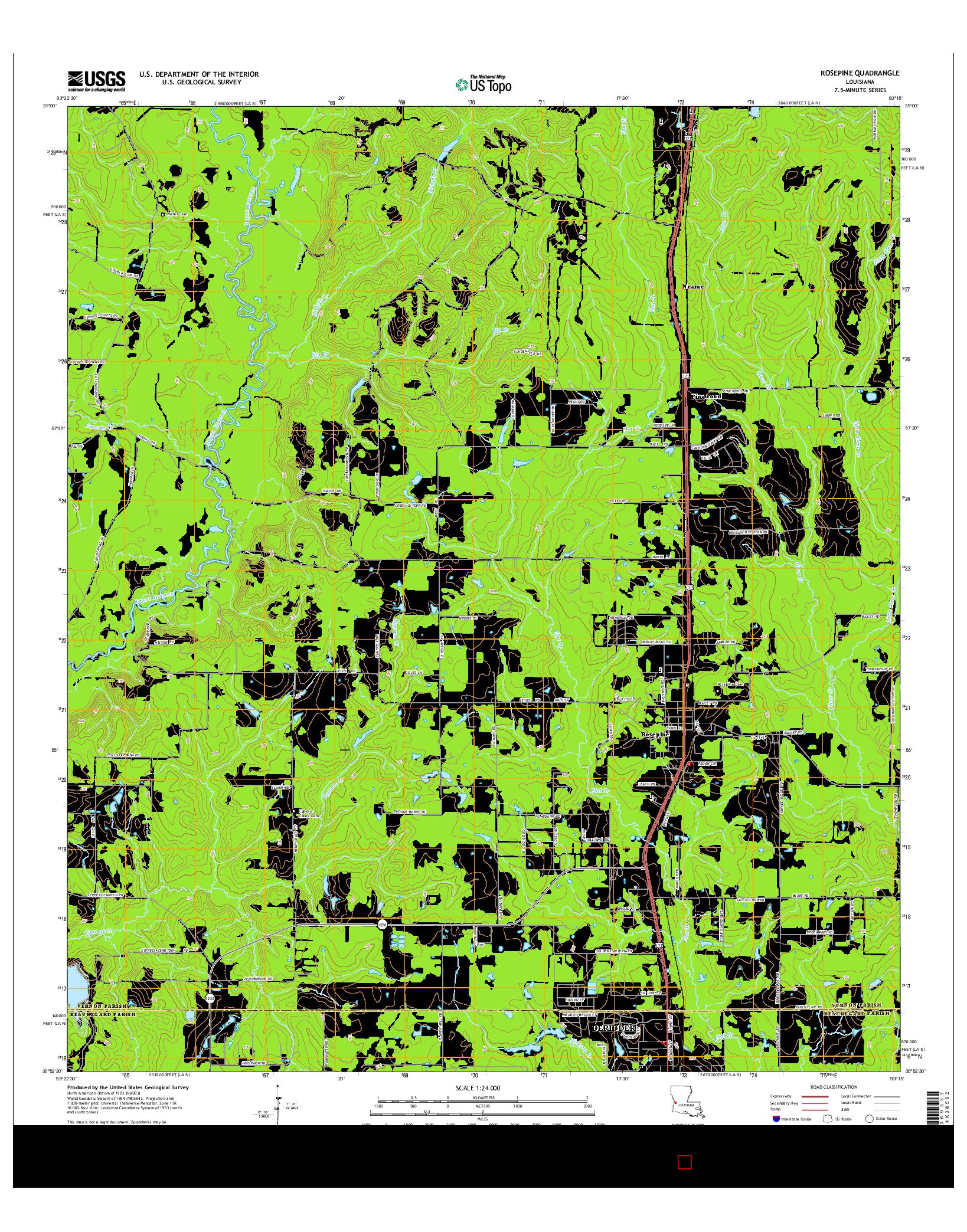 USGS US TOPO 7.5-MINUTE MAP FOR ROSEPINE, LA 2015