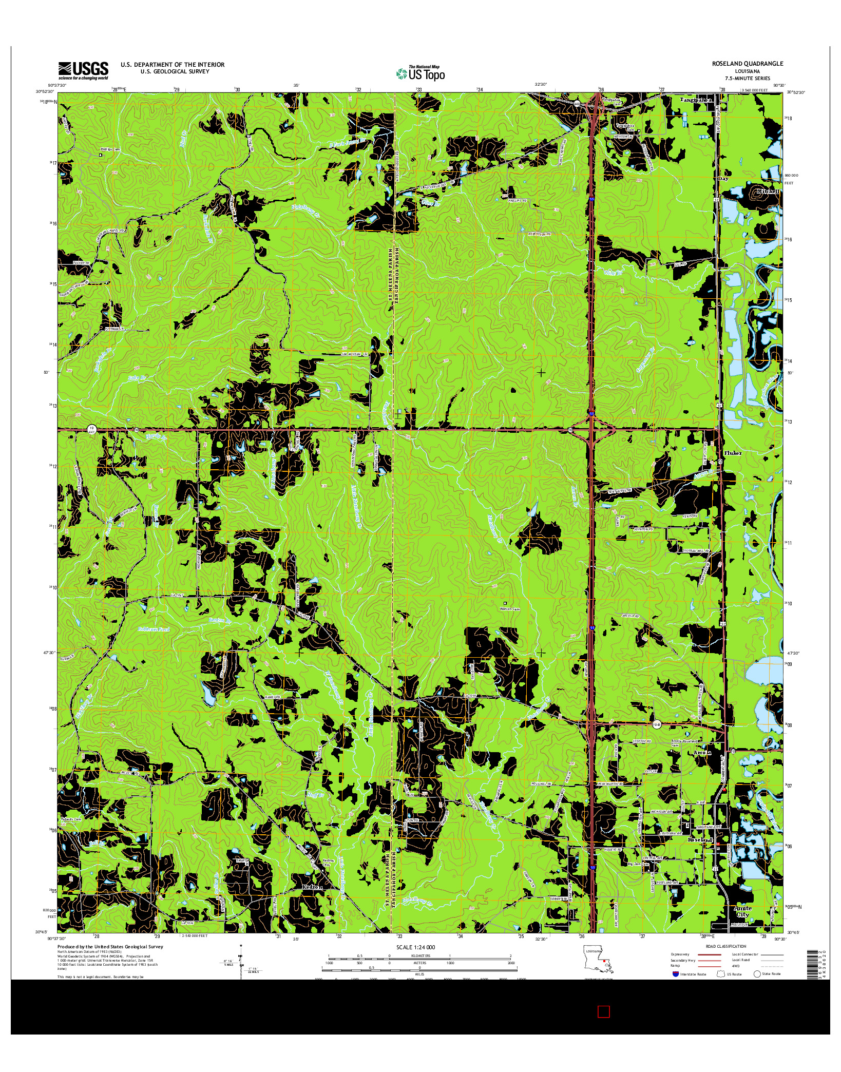 USGS US TOPO 7.5-MINUTE MAP FOR ROSELAND, LA 2015