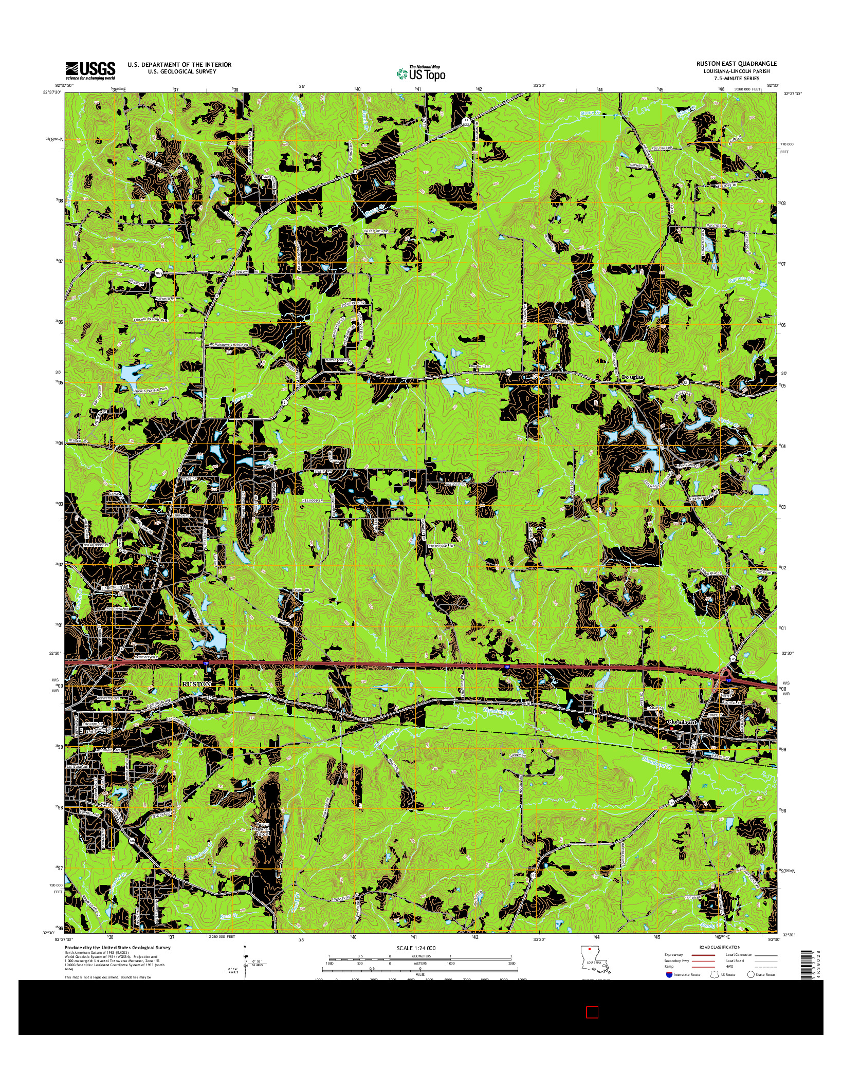 USGS US TOPO 7.5-MINUTE MAP FOR RUSTON EAST, LA 2015
