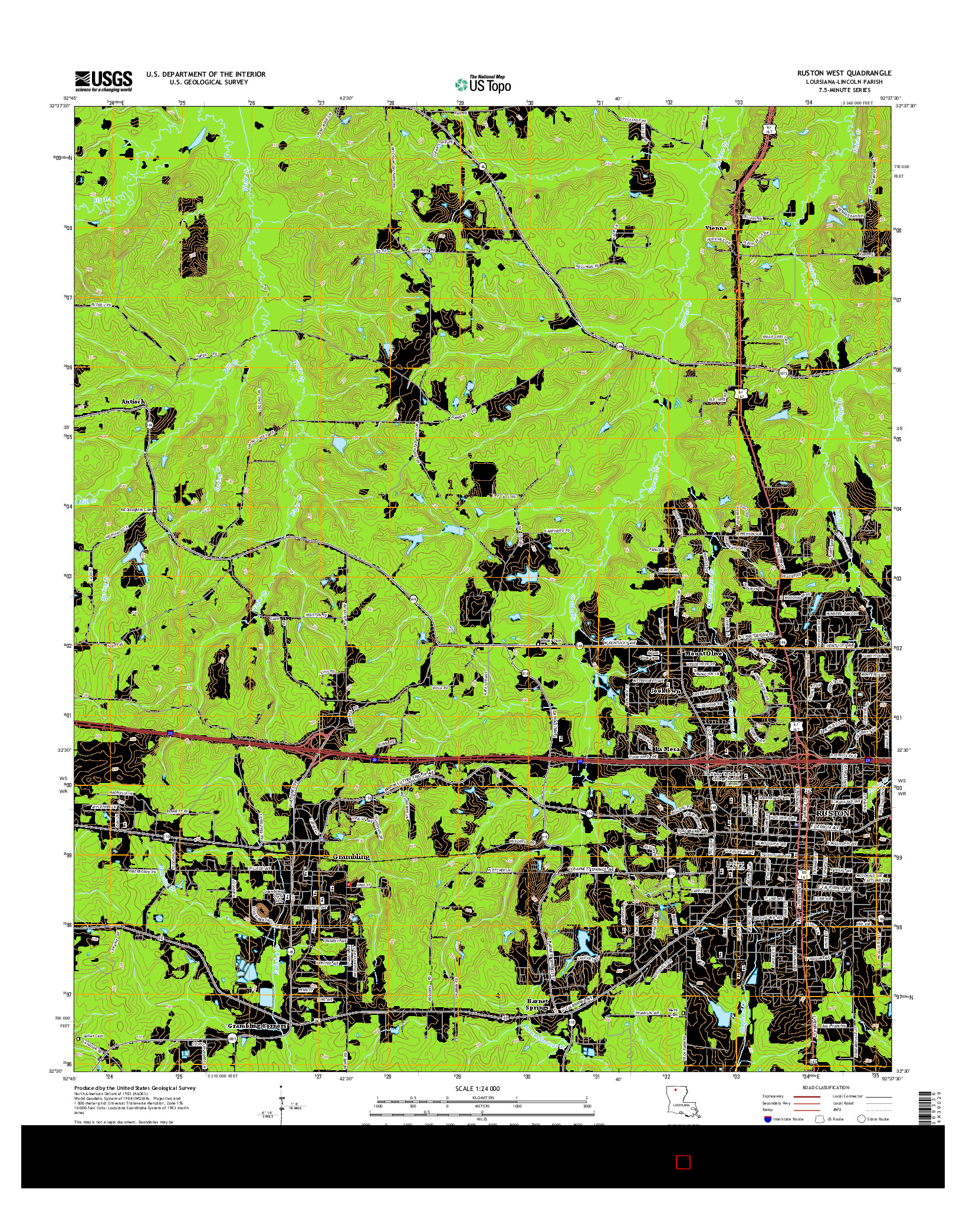 USGS US TOPO 7.5-MINUTE MAP FOR RUSTON WEST, LA 2015
