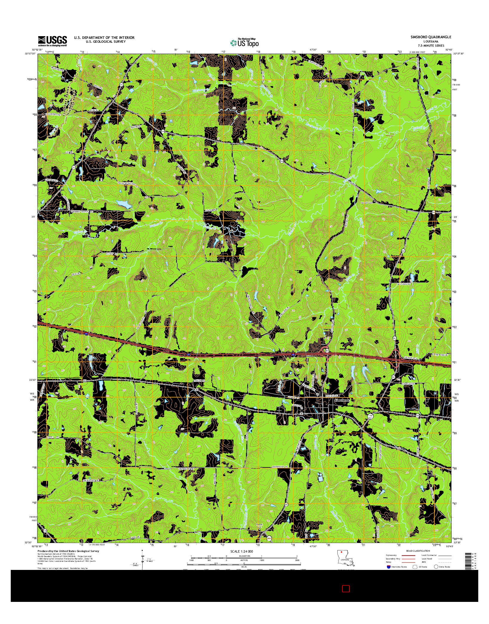 USGS US TOPO 7.5-MINUTE MAP FOR SIMSBORO, LA 2015