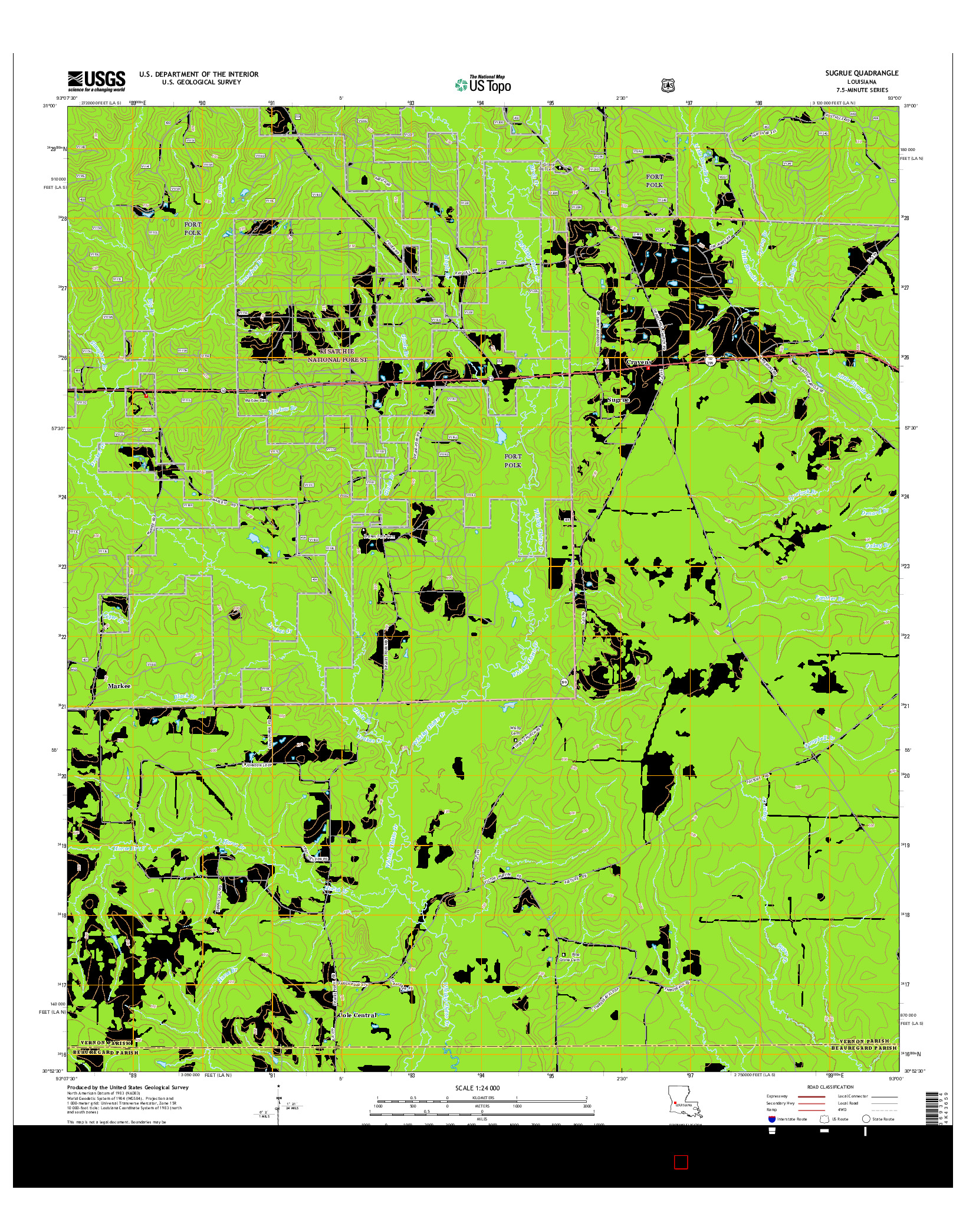 USGS US TOPO 7.5-MINUTE MAP FOR SUGRUE, LA 2015