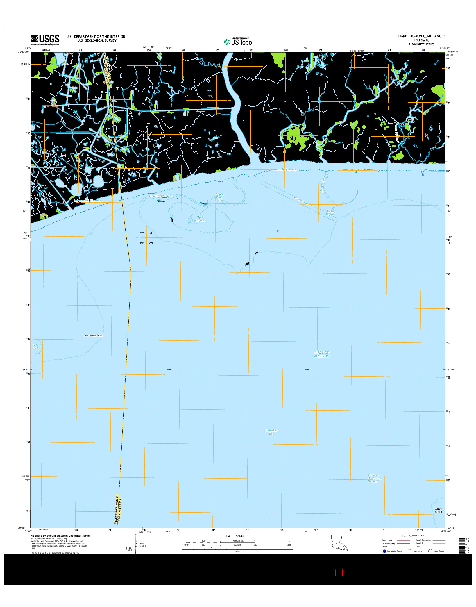 USGS US TOPO 7.5-MINUTE MAP FOR TIGRE LAGOON, LA 2015
