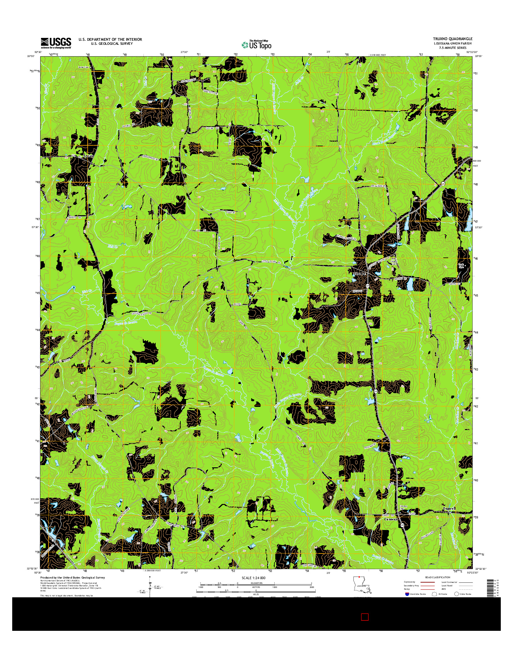 USGS US TOPO 7.5-MINUTE MAP FOR TRUXNO, LA 2015