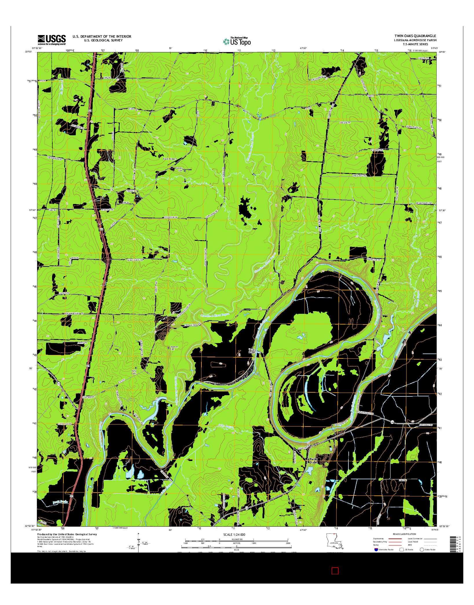 USGS US TOPO 7.5-MINUTE MAP FOR TWIN OAKS, LA 2015