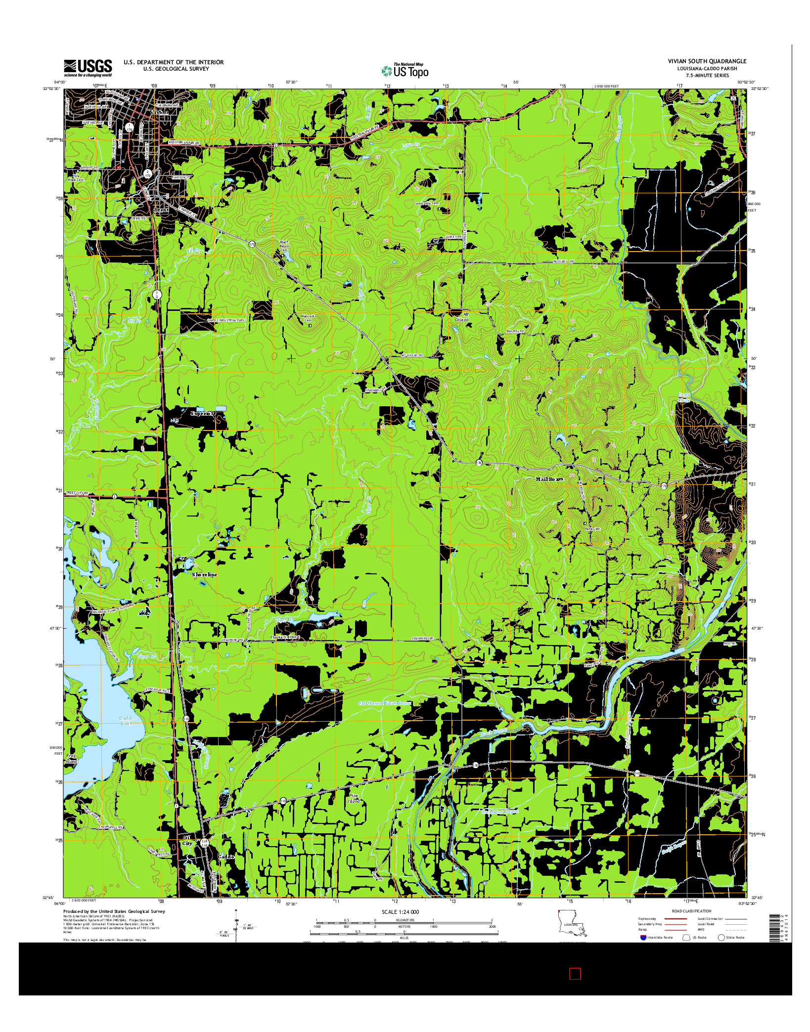 USGS US TOPO 7.5-MINUTE MAP FOR VIVIAN SOUTH, LA 2015