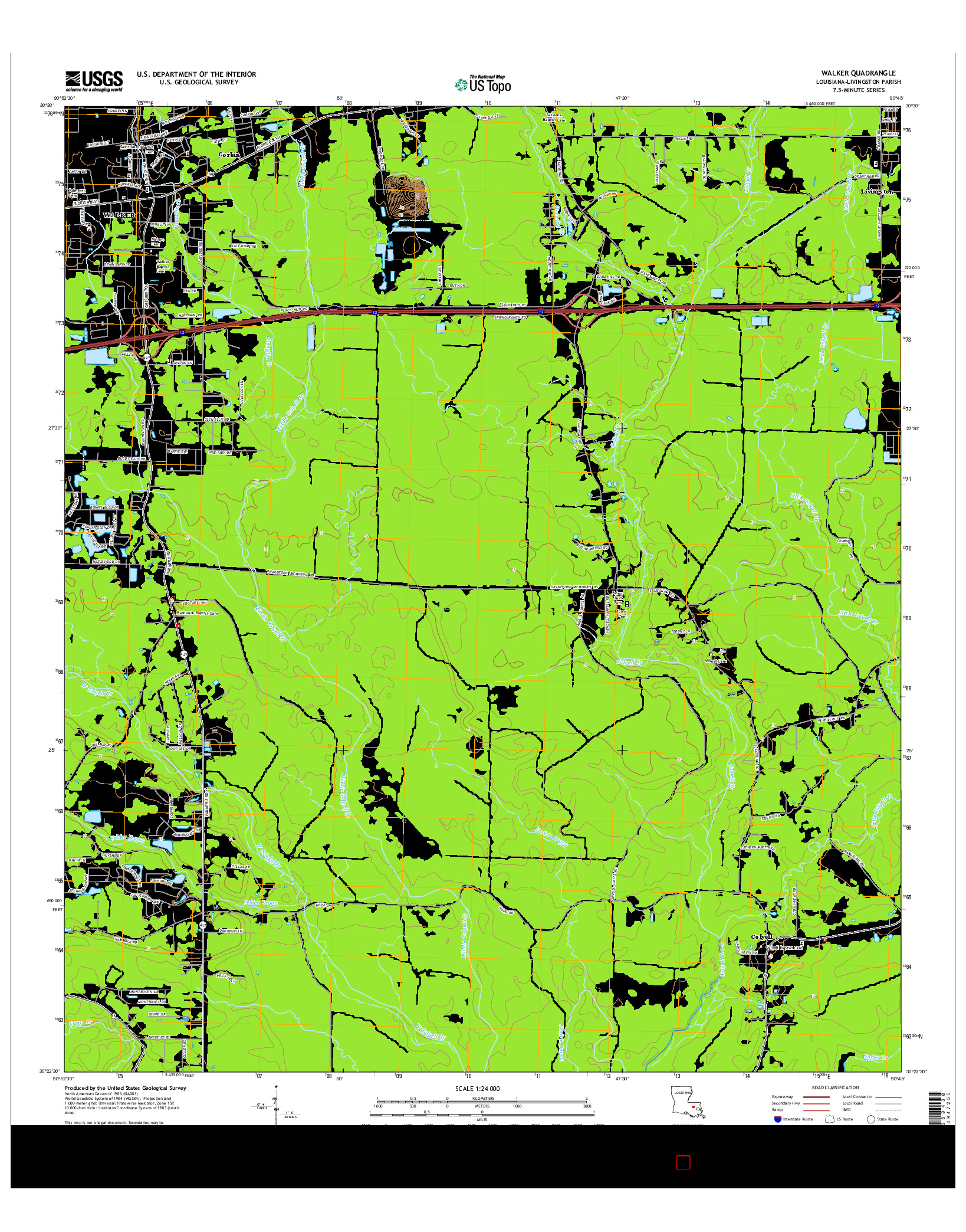 USGS US TOPO 7.5-MINUTE MAP FOR WALKER, LA 2015