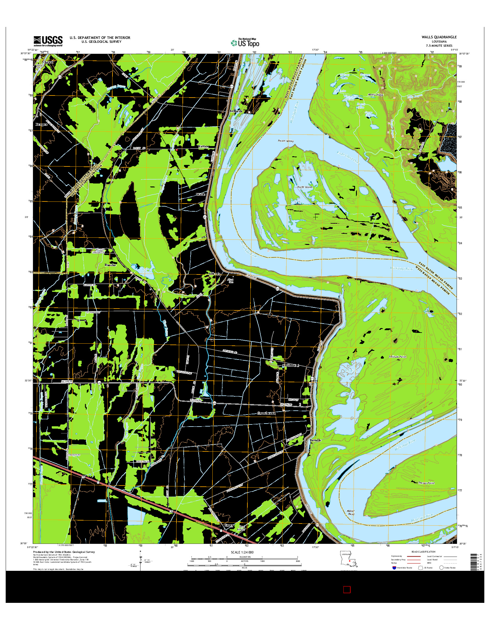 USGS US TOPO 7.5-MINUTE MAP FOR WALLS, LA 2015