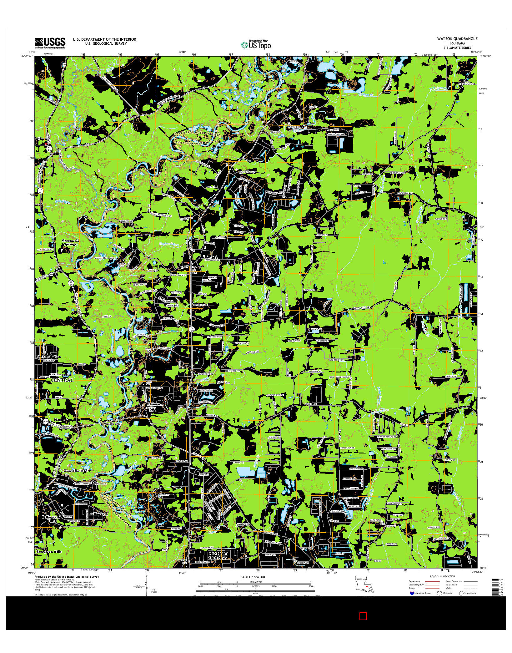 USGS US TOPO 7.5-MINUTE MAP FOR WATSON, LA 2015