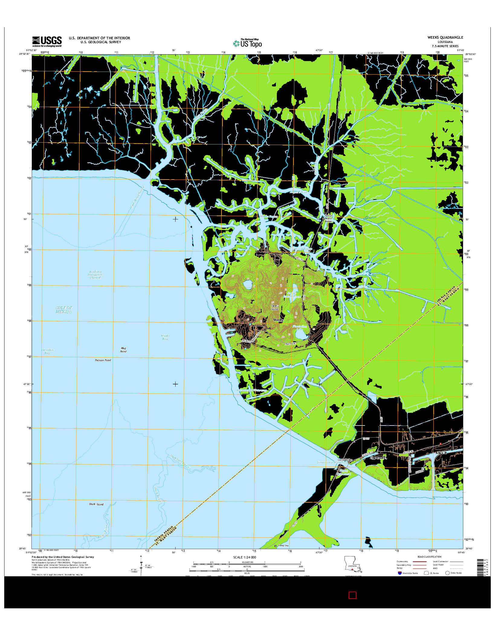 USGS US TOPO 7.5-MINUTE MAP FOR WEEKS, LA 2015