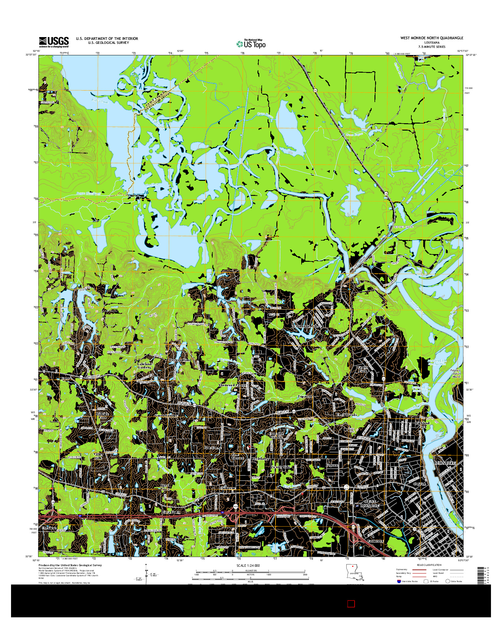 USGS US TOPO 7.5-MINUTE MAP FOR WEST MONROE NORTH, LA 2015