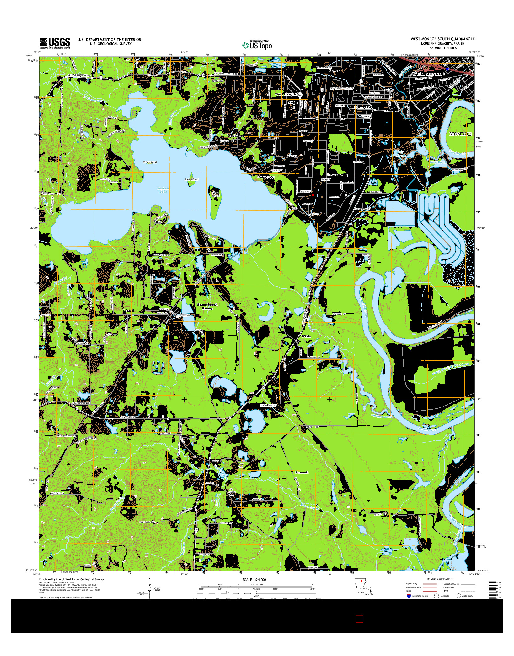 USGS US TOPO 7.5-MINUTE MAP FOR WEST MONROE SOUTH, LA 2015
