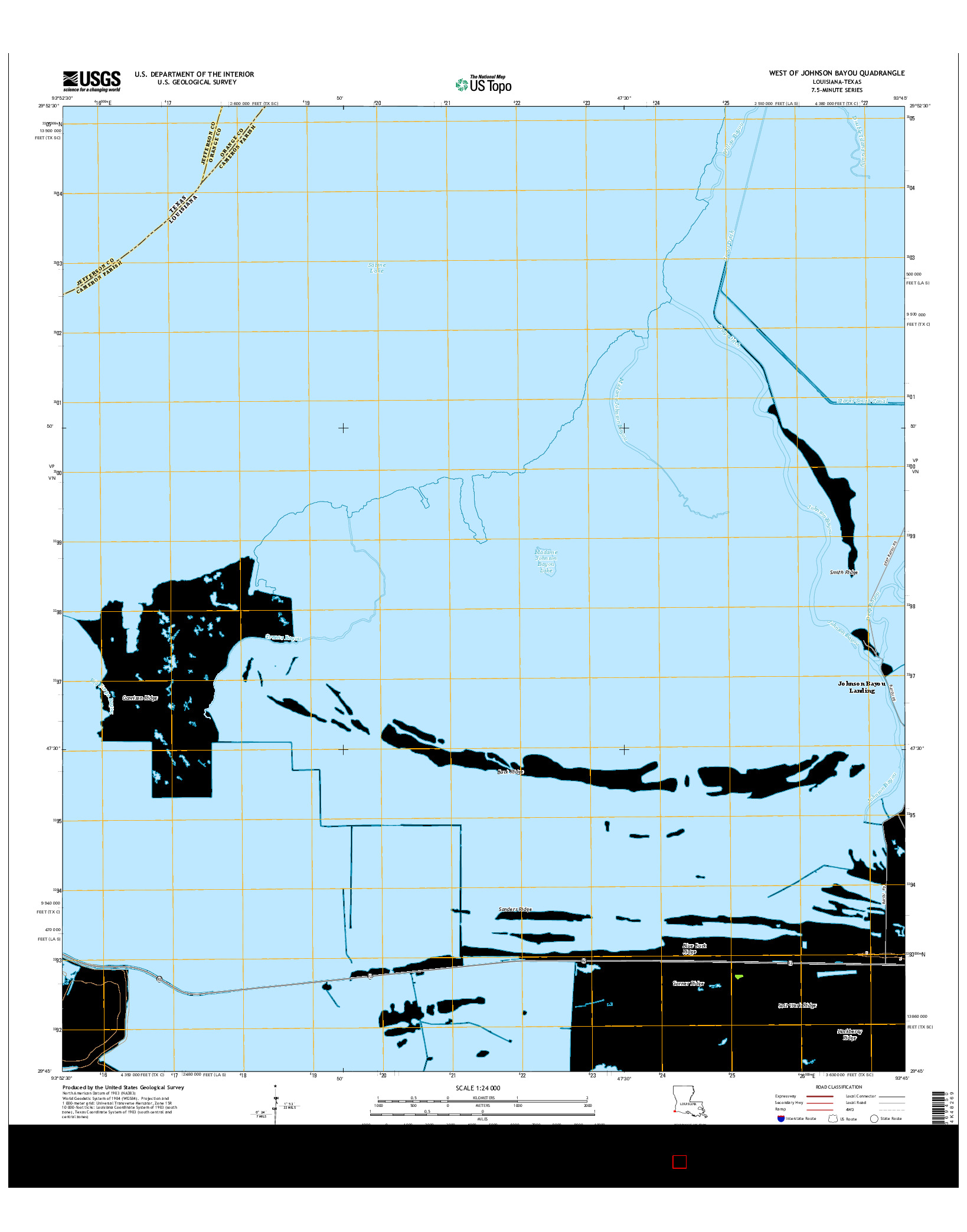 USGS US TOPO 7.5-MINUTE MAP FOR WEST OF JOHNSON BAYOU, LA-TX 2015