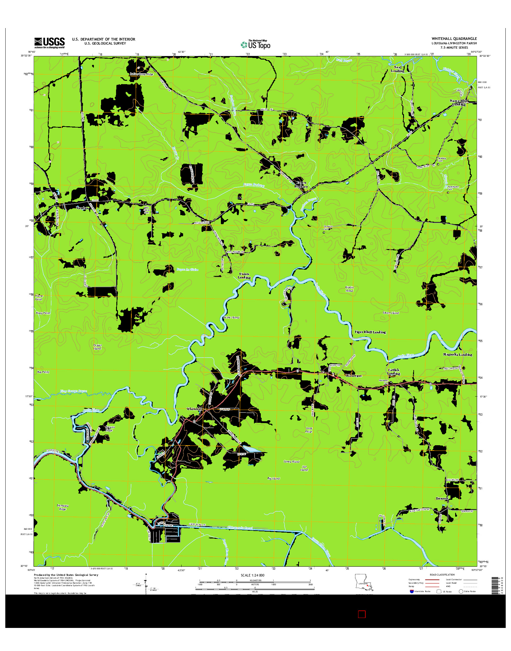 USGS US TOPO 7.5-MINUTE MAP FOR WHITEHALL, LA 2015