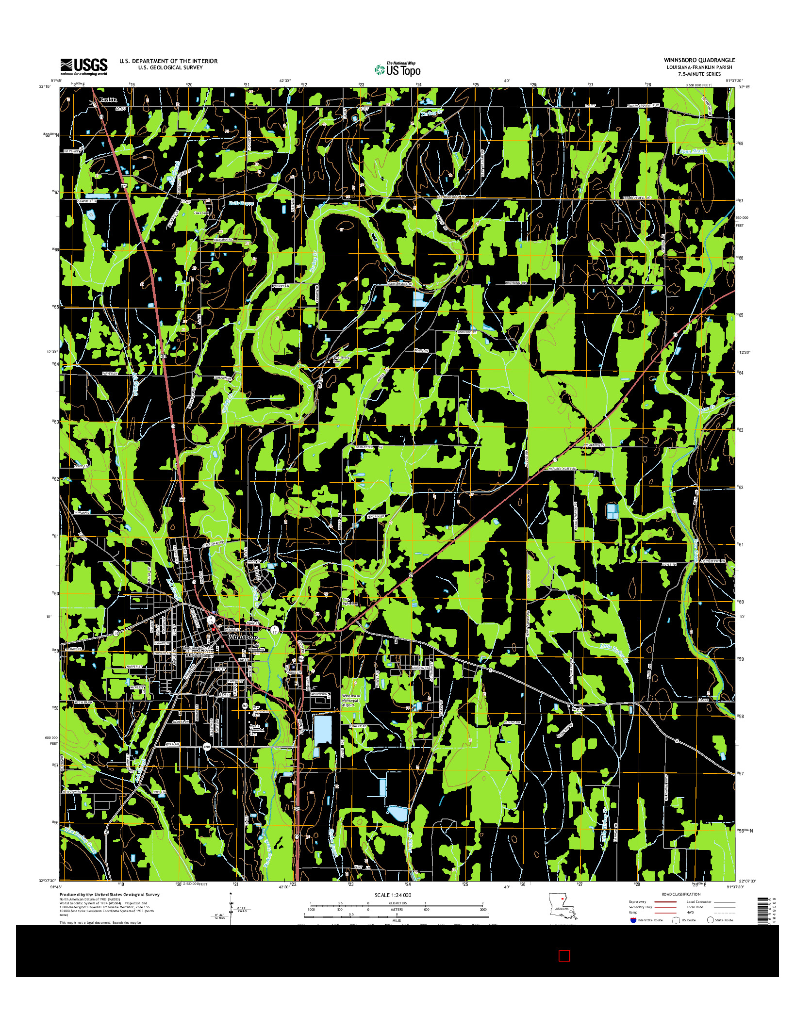 USGS US TOPO 7.5-MINUTE MAP FOR WINNSBORO, LA 2015