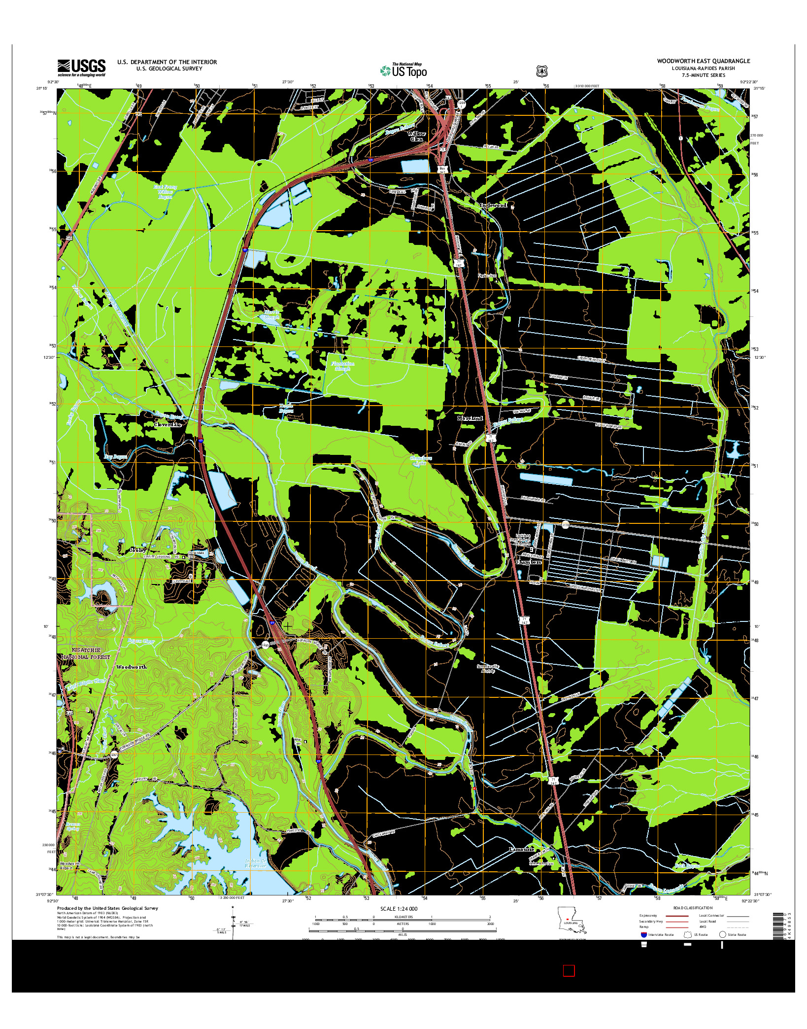 USGS US TOPO 7.5-MINUTE MAP FOR WOODWORTH EAST, LA 2015