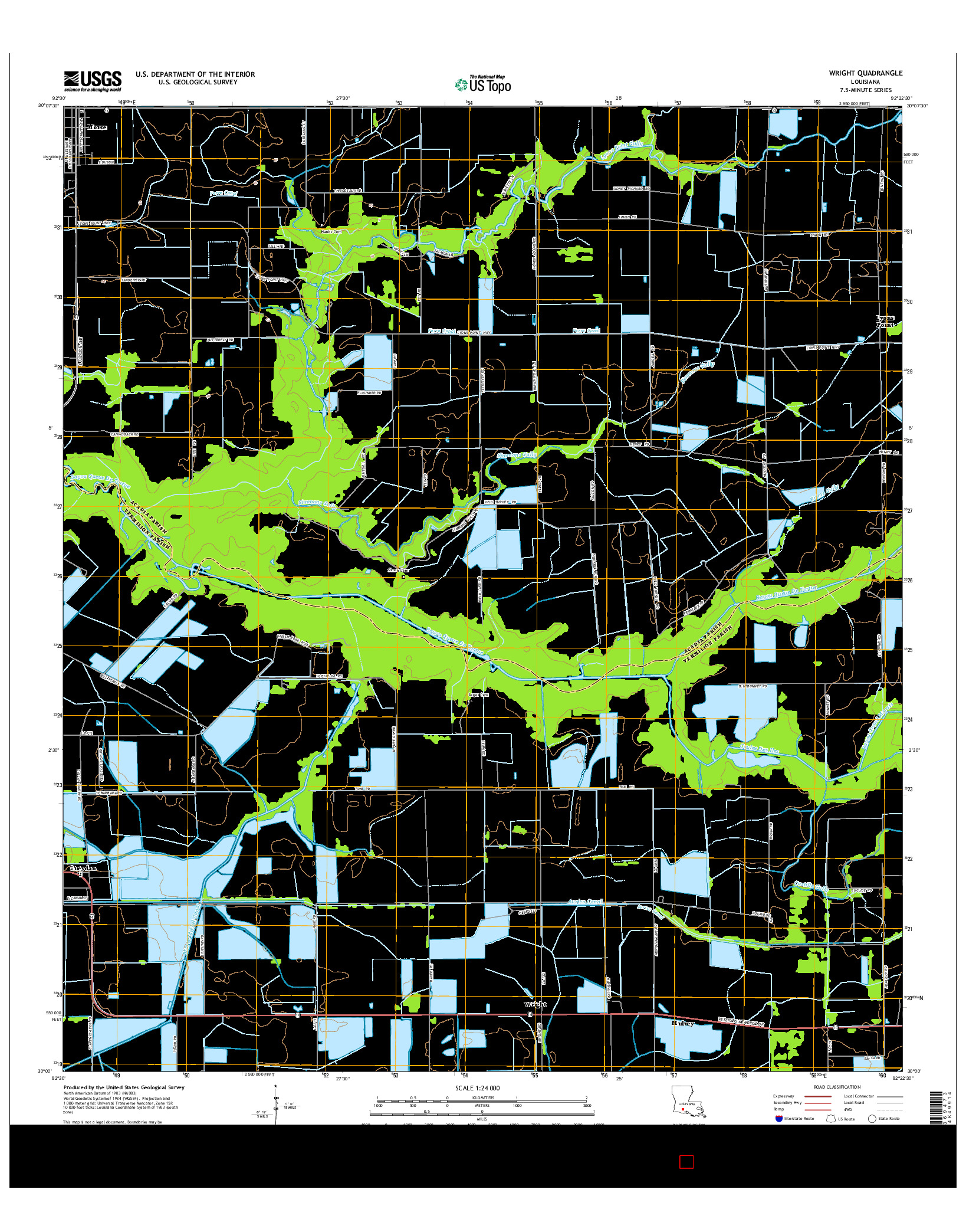 USGS US TOPO 7.5-MINUTE MAP FOR WRIGHT, LA 2015