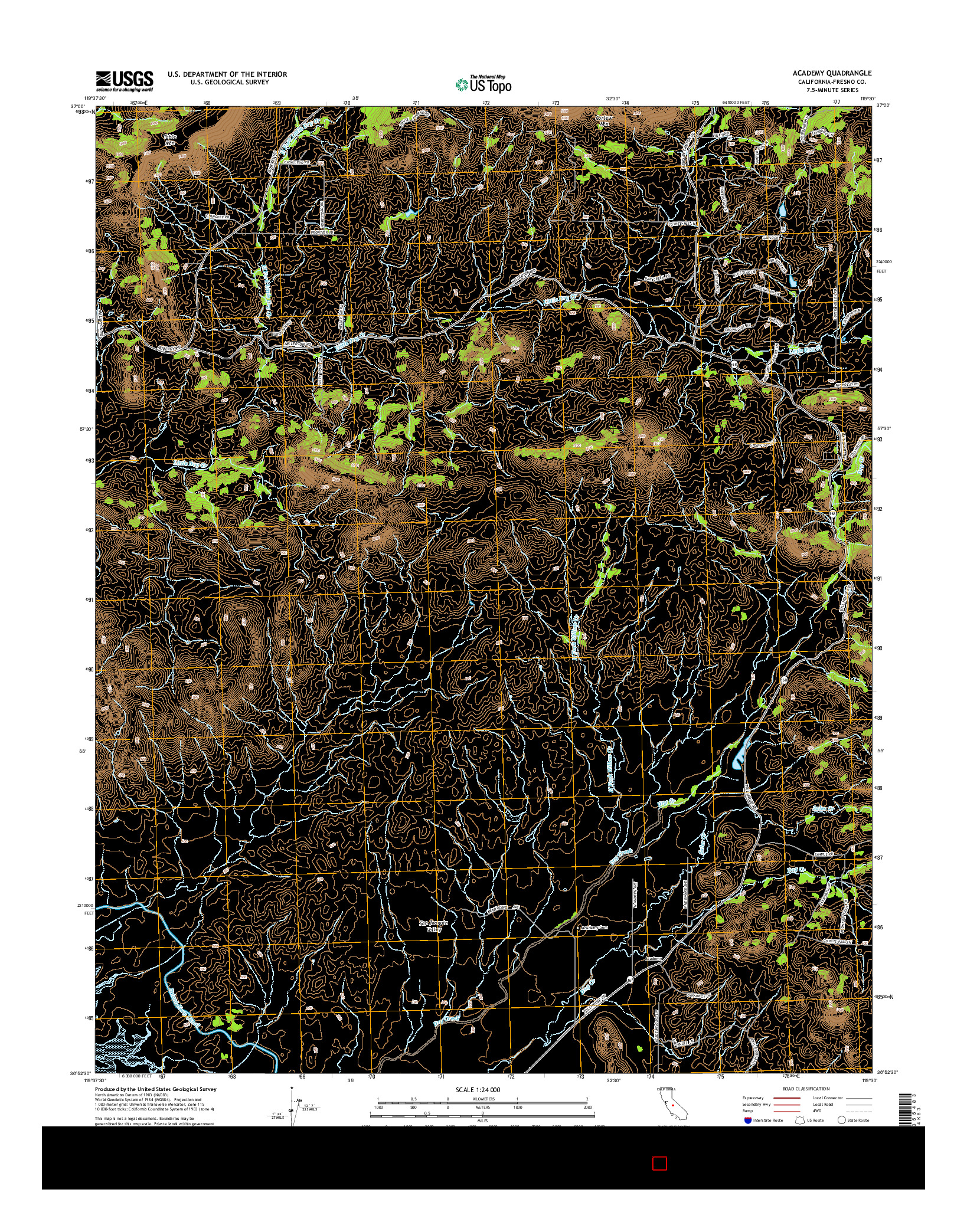 USGS US TOPO 7.5-MINUTE MAP FOR ACADEMY, CA 2015