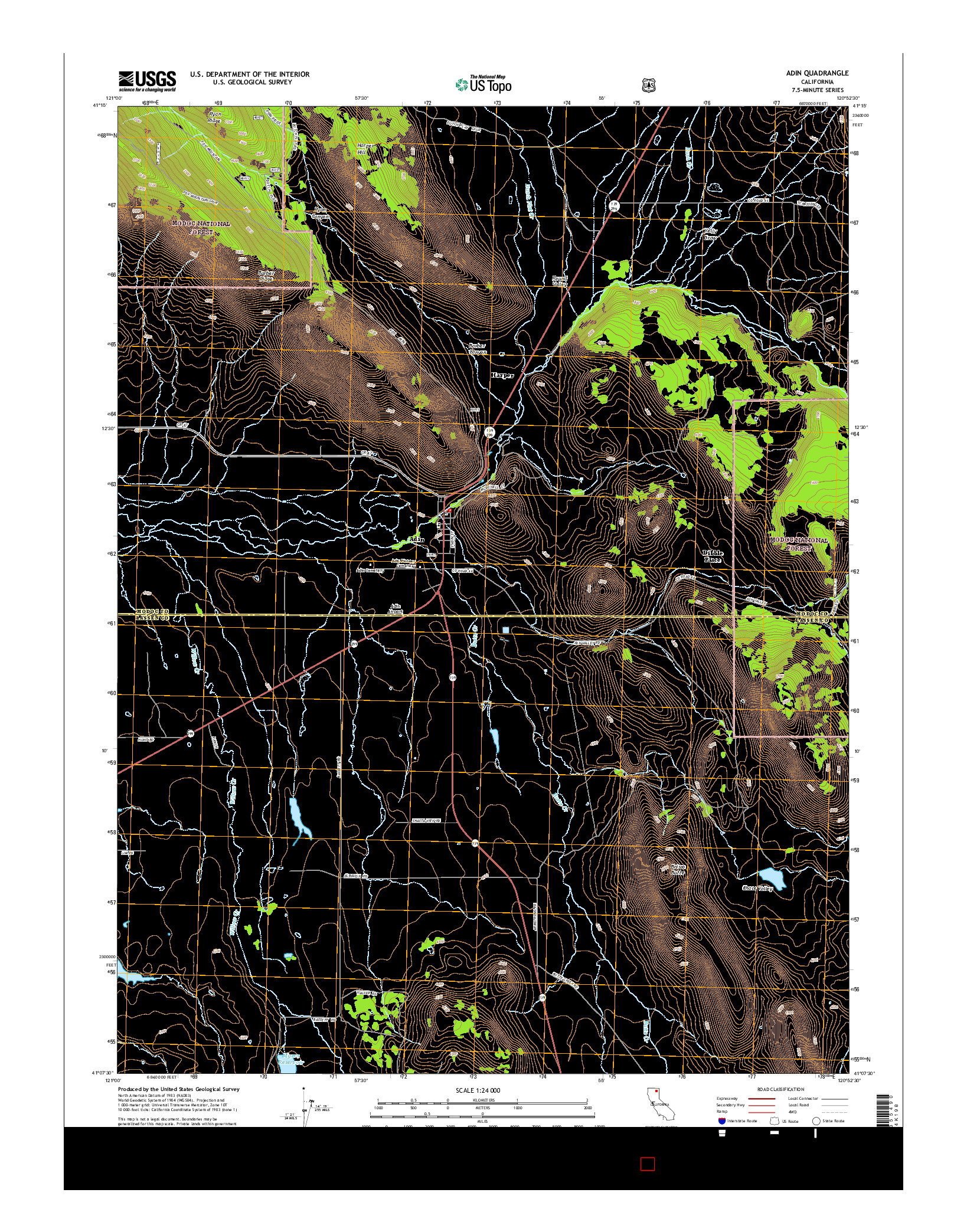 USGS US TOPO 7.5-MINUTE MAP FOR ADIN, CA 2015