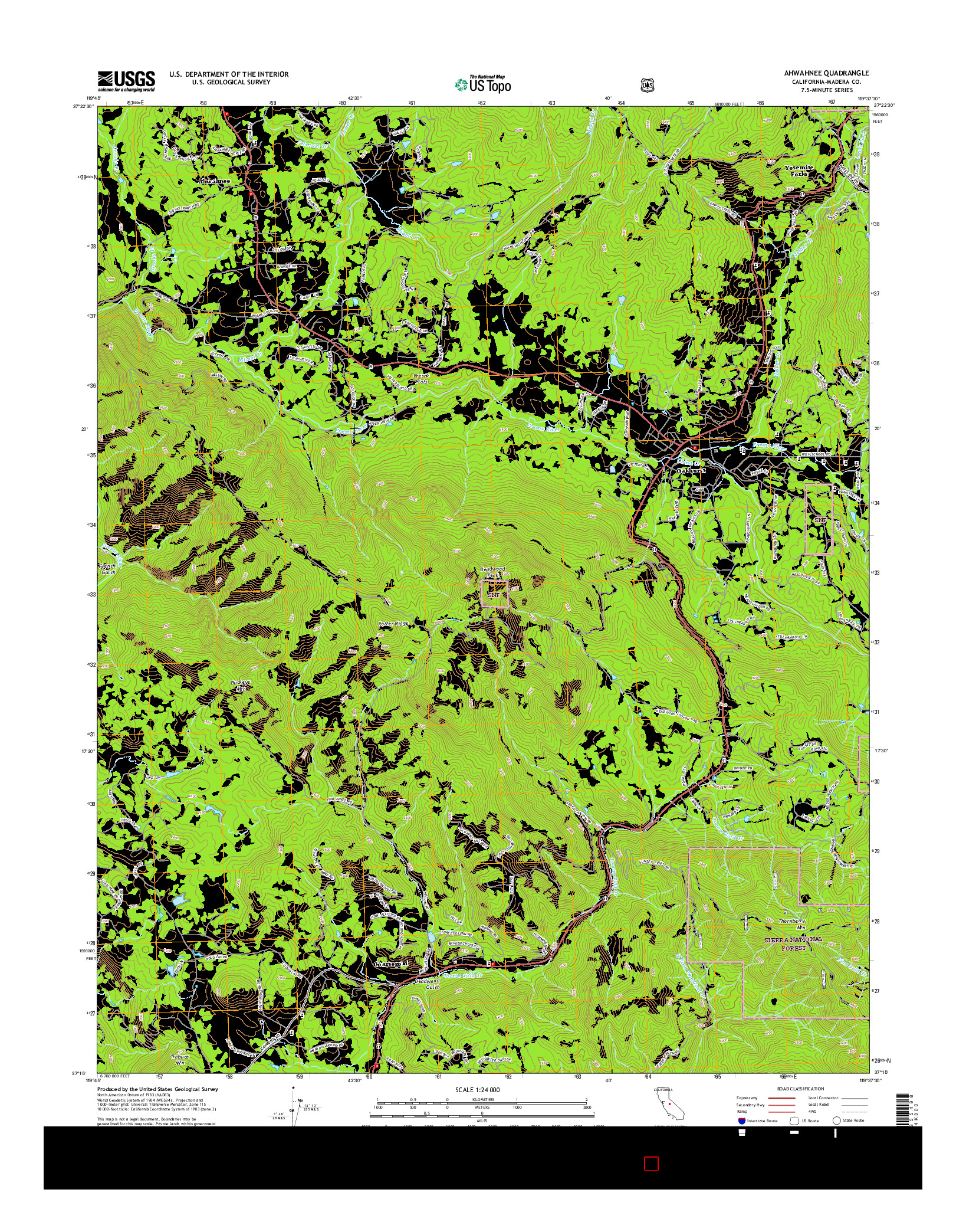 USGS US TOPO 7.5-MINUTE MAP FOR AHWAHNEE, CA 2015
