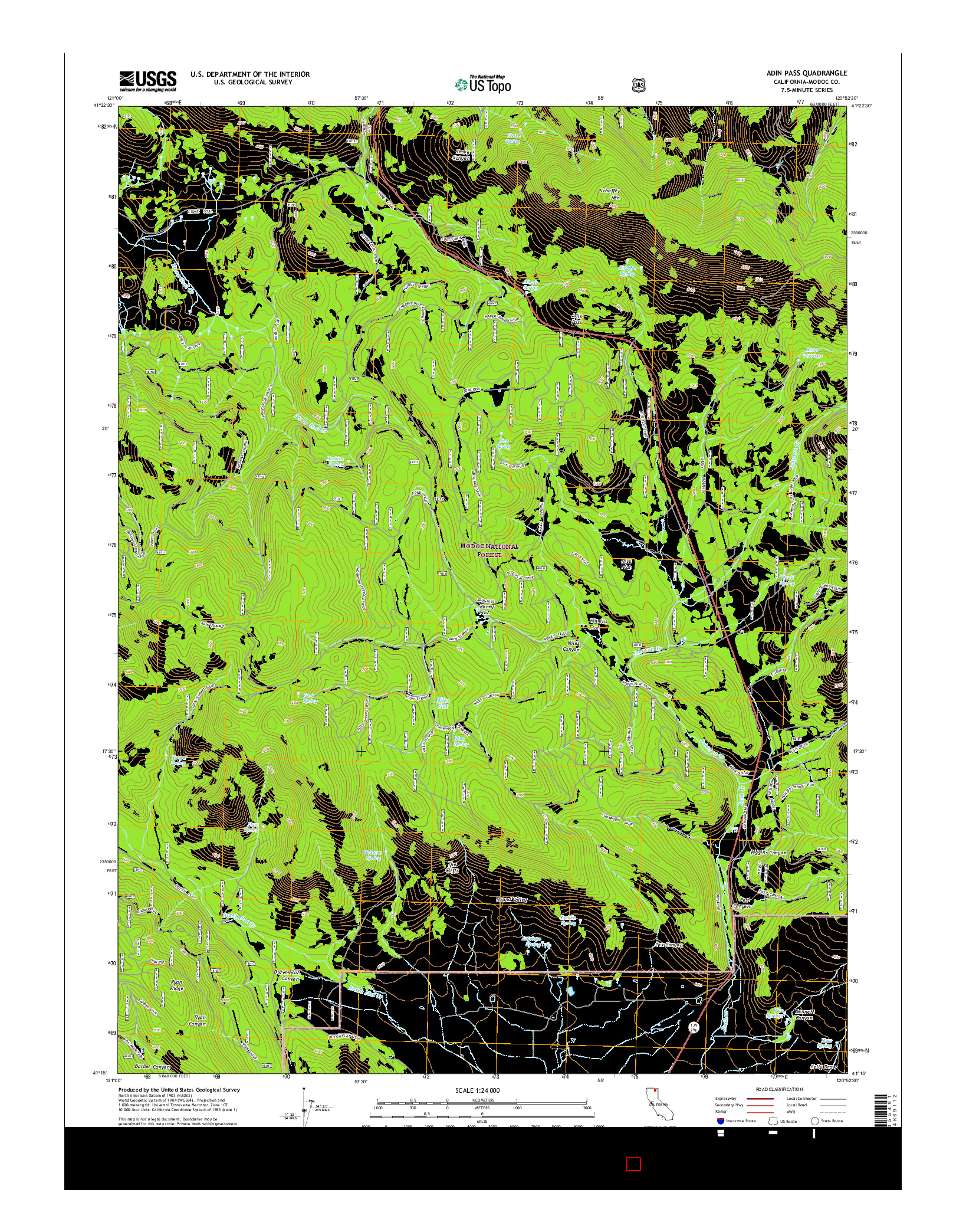 USGS US TOPO 7.5-MINUTE MAP FOR ADIN PASS, CA 2015