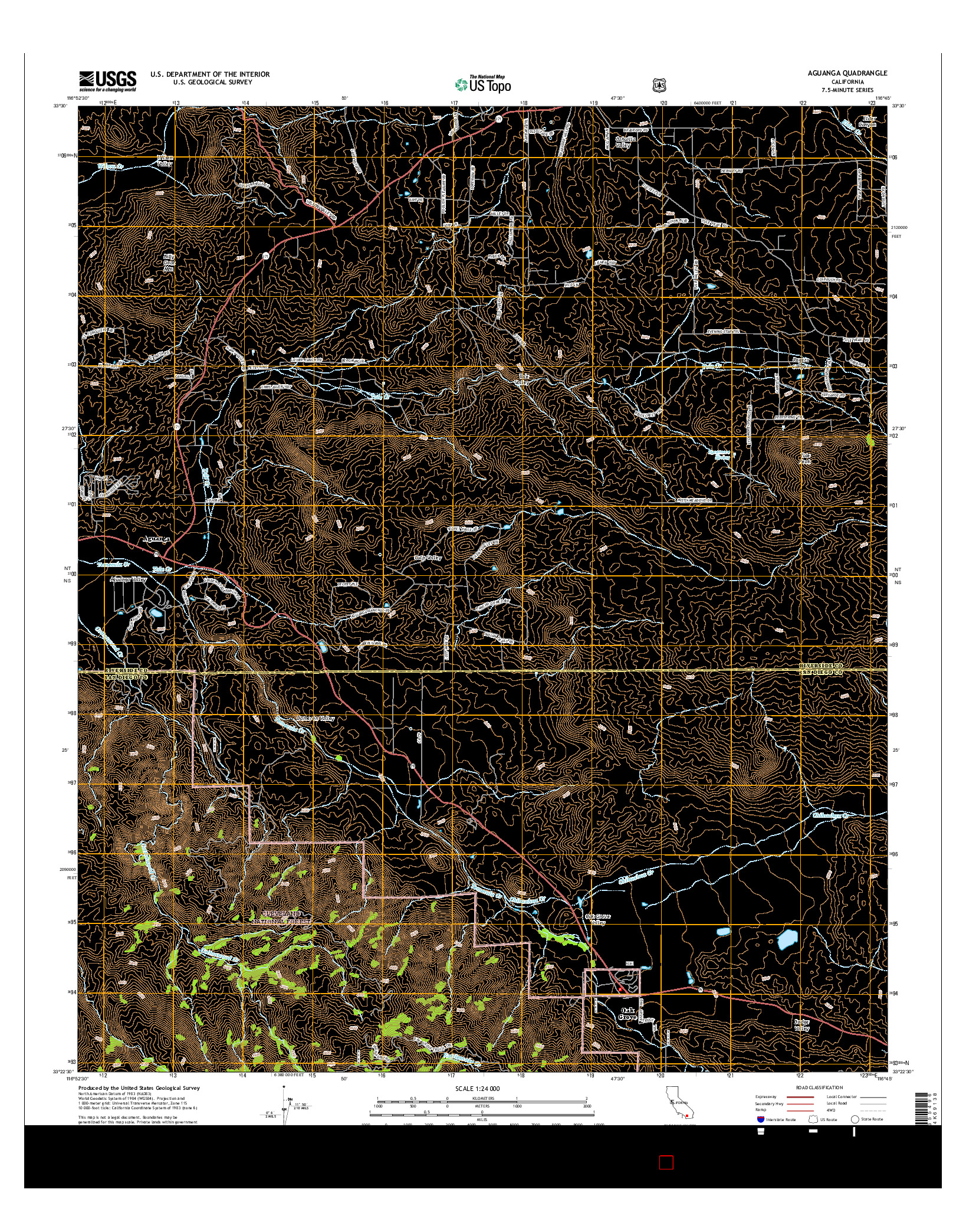 USGS US TOPO 7.5-MINUTE MAP FOR AGUANGA, CA 2015