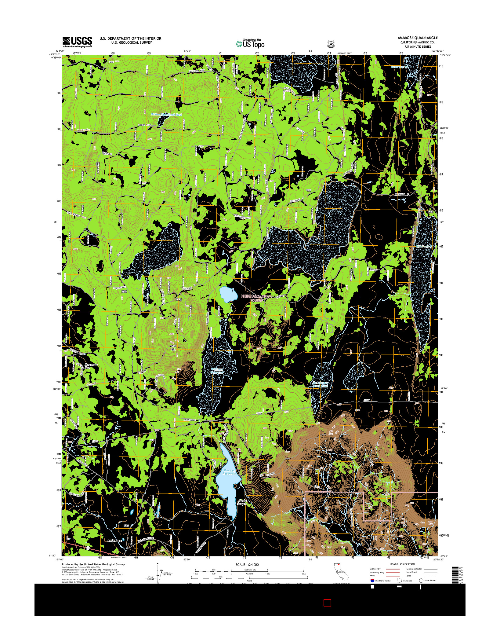 USGS US TOPO 7.5-MINUTE MAP FOR AMBROSE, CA 2015