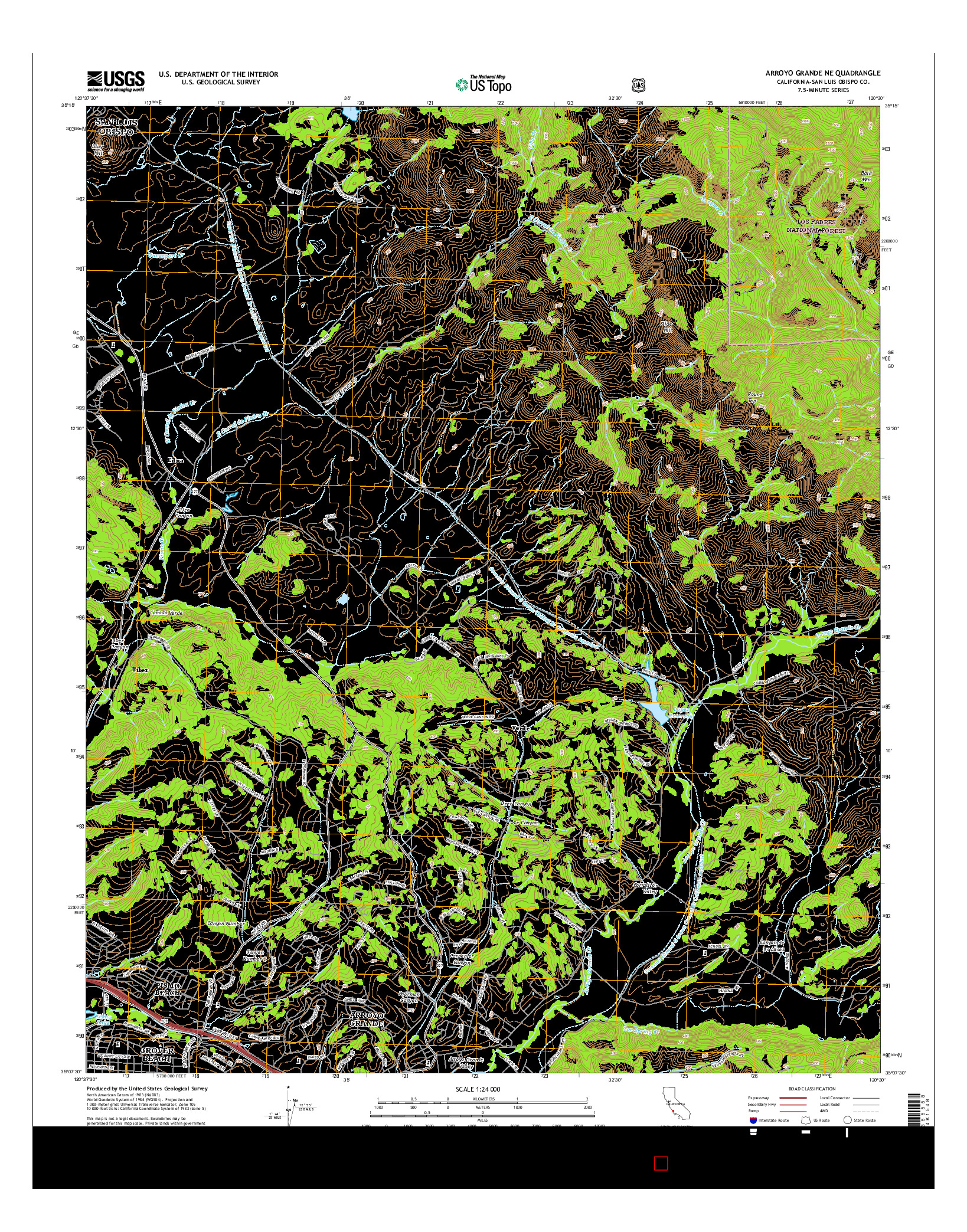 USGS US TOPO 7.5-MINUTE MAP FOR ARROYO GRANDE NE, CA 2015