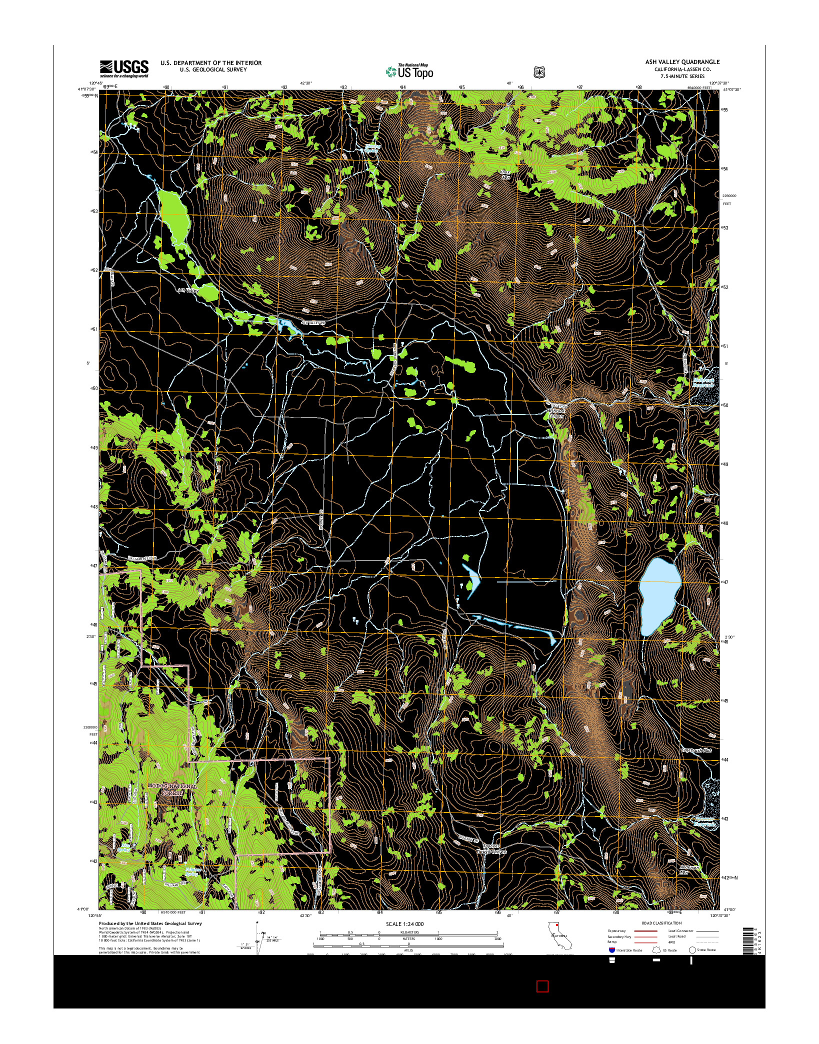 USGS US TOPO 7.5-MINUTE MAP FOR ASH VALLEY, CA 2015