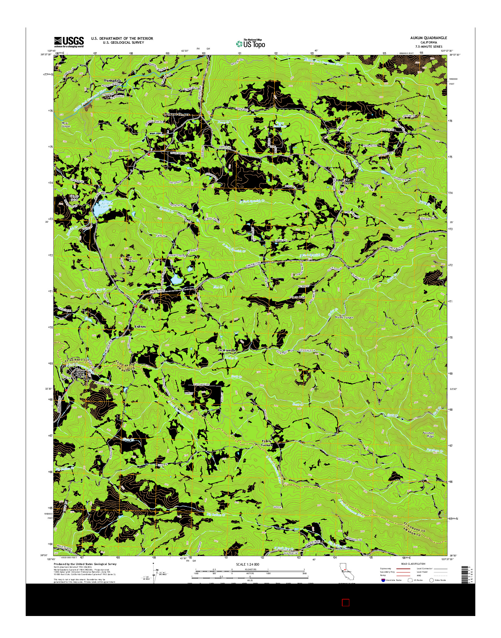 USGS US TOPO 7.5-MINUTE MAP FOR AUKUM, CA 2015