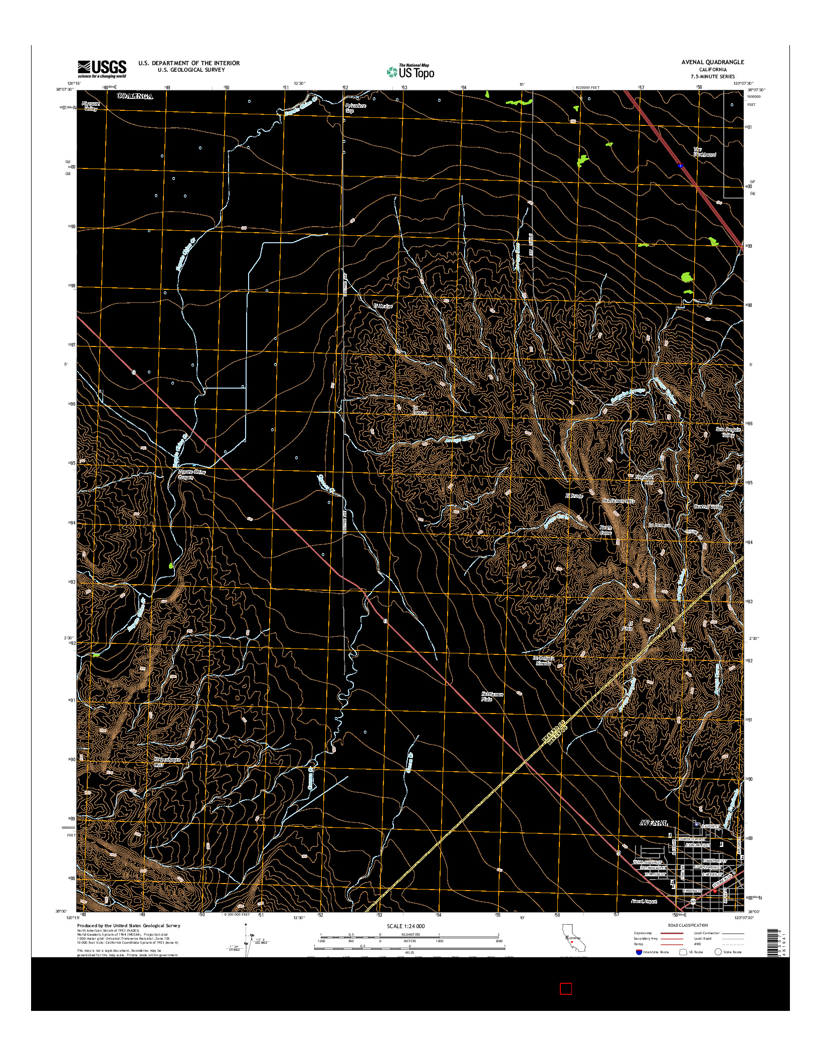 USGS US TOPO 7.5-MINUTE MAP FOR AVENAL, CA 2015