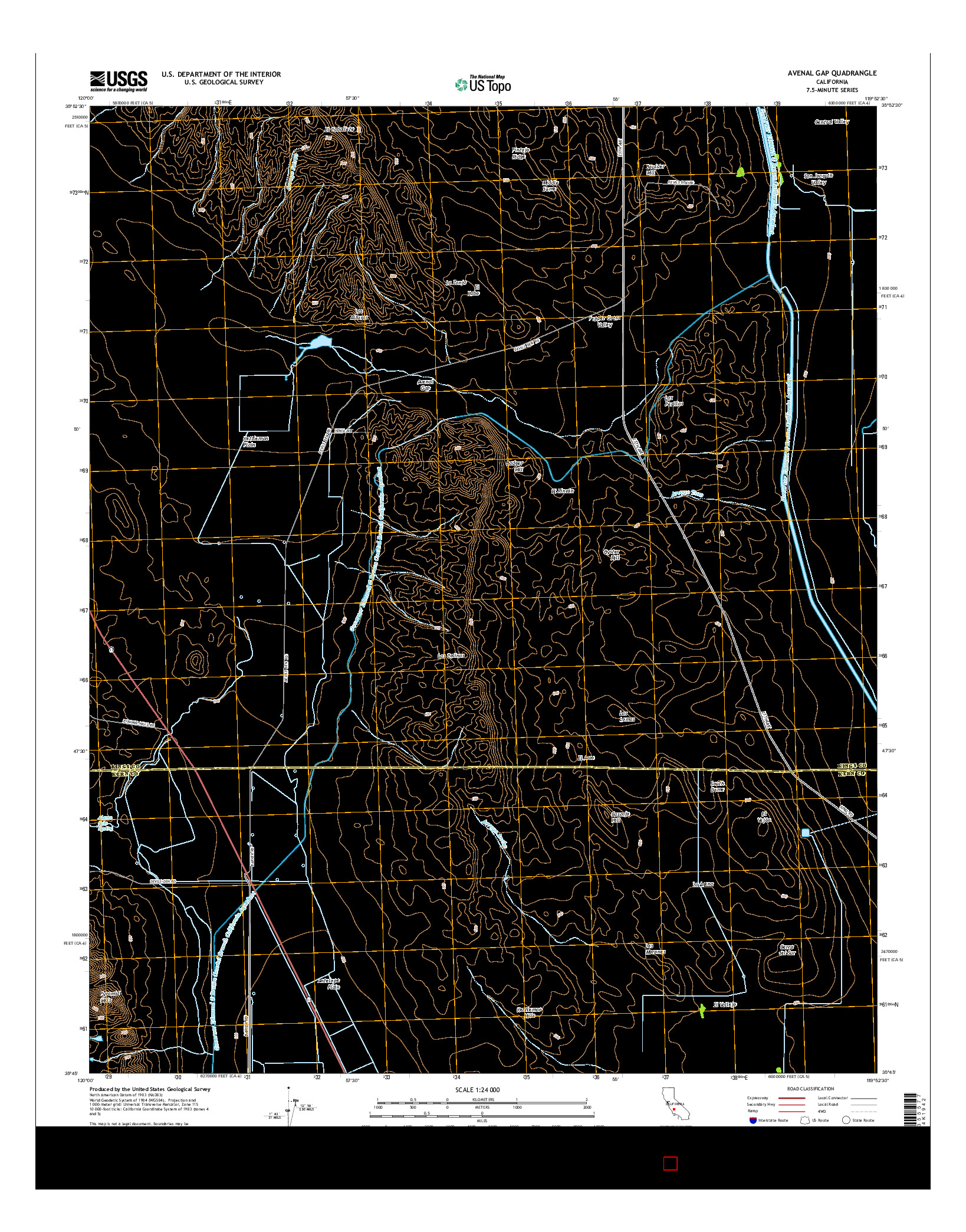 USGS US TOPO 7.5-MINUTE MAP FOR AVENAL GAP, CA 2015