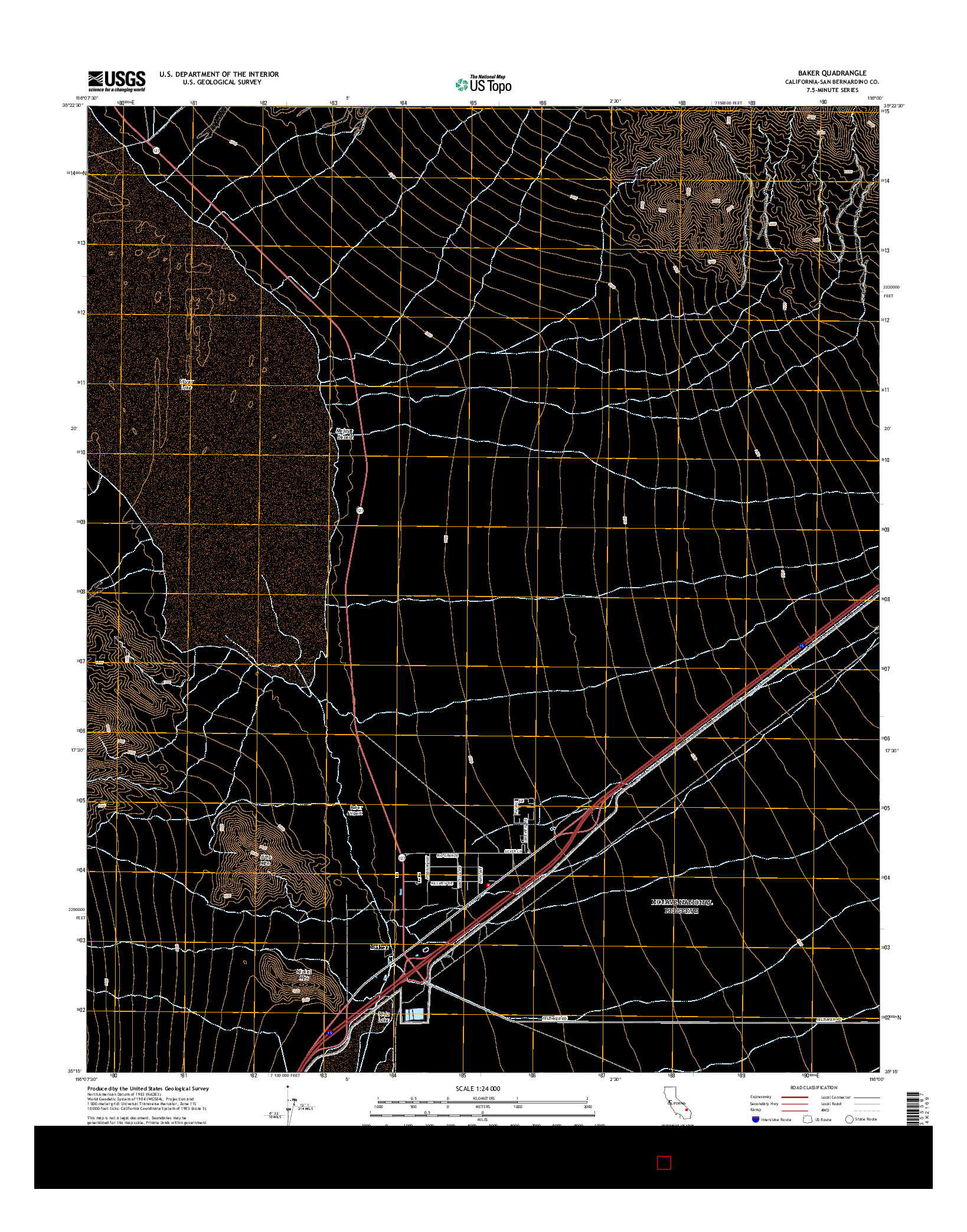 USGS US TOPO 7.5-MINUTE MAP FOR BAKER, CA 2015