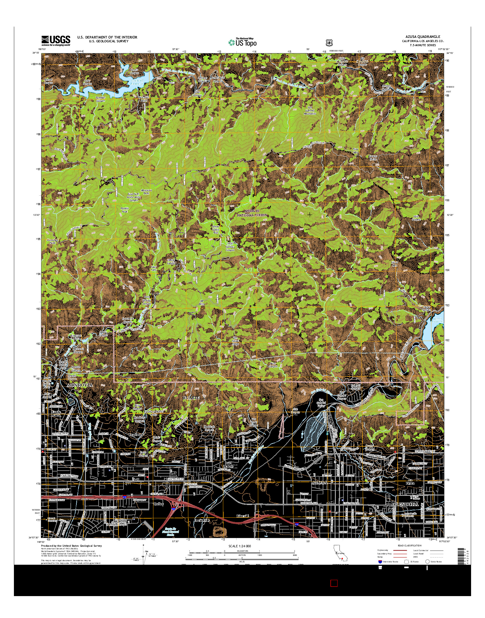 USGS US TOPO 7.5-MINUTE MAP FOR AZUSA, CA 2015