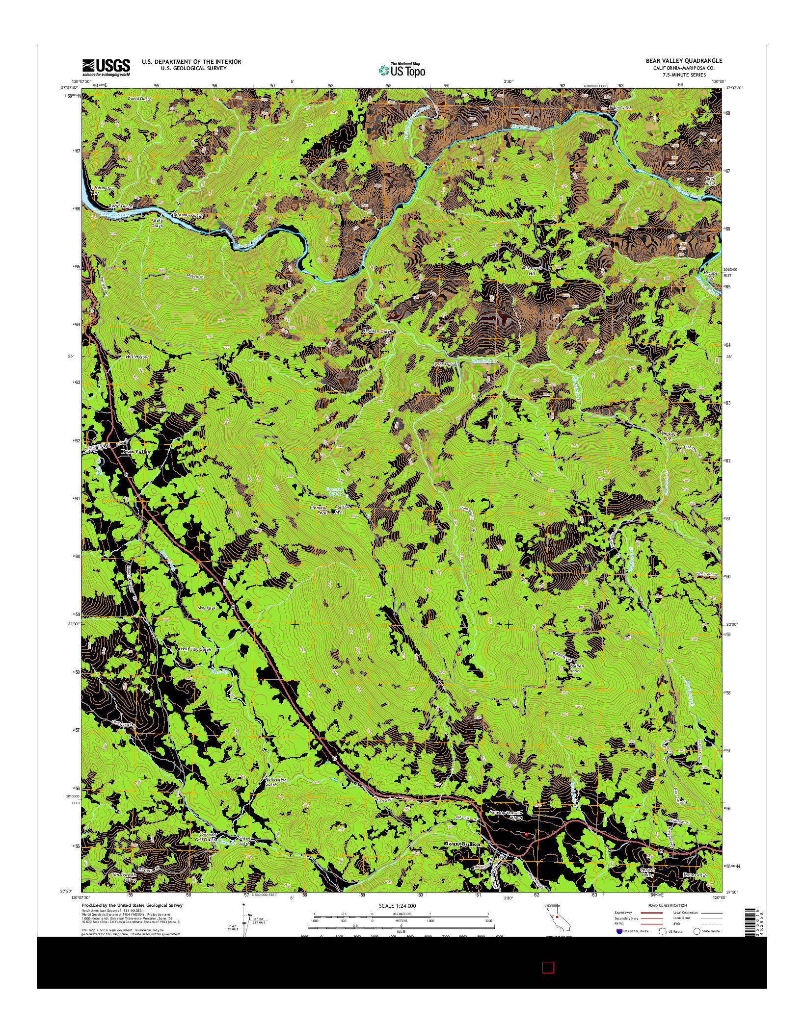 USGS US TOPO 7.5-MINUTE MAP FOR BEAR VALLEY, CA 2015