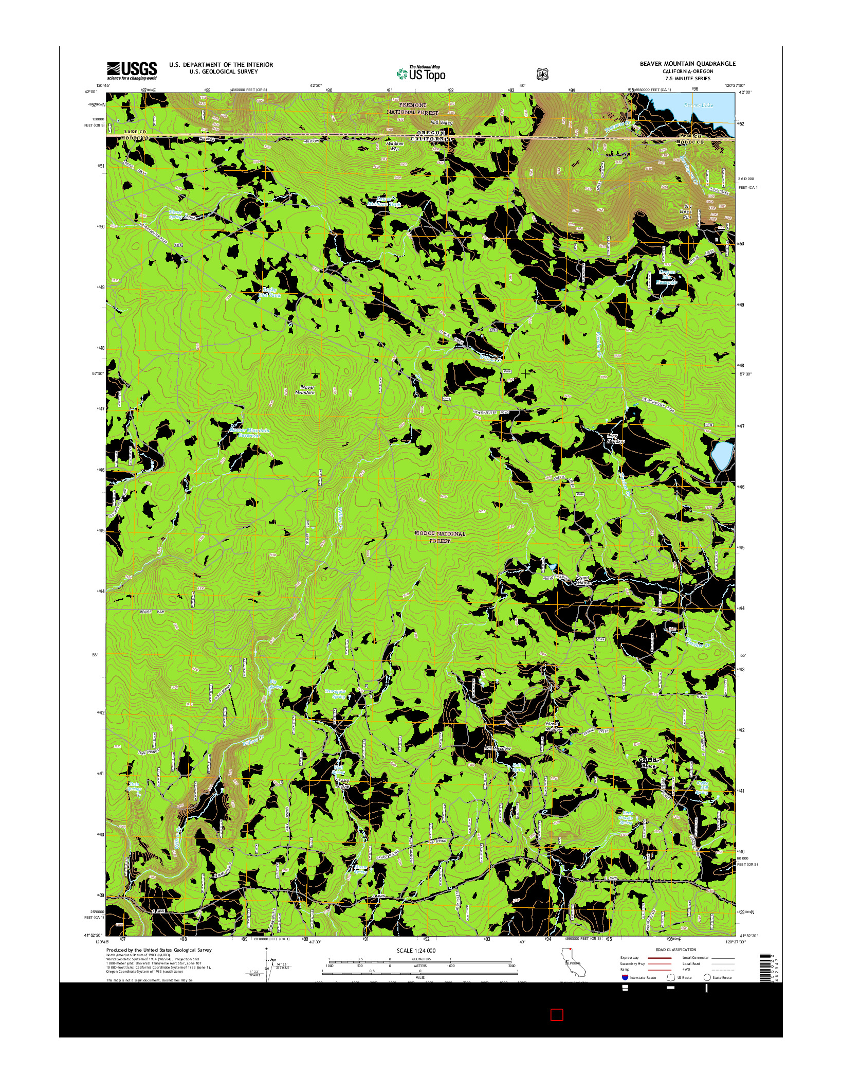 USGS US TOPO 7.5-MINUTE MAP FOR BEAVER MOUNTAIN, CA-OR 2015
