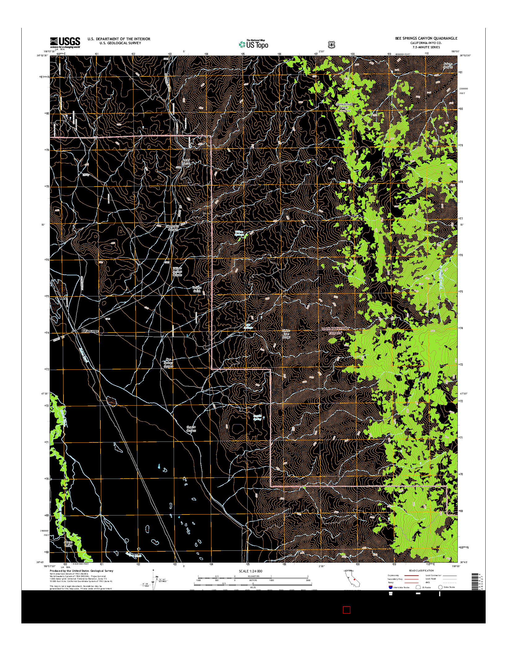 USGS US TOPO 7.5-MINUTE MAP FOR BEE SPRINGS CANYON, CA 2015