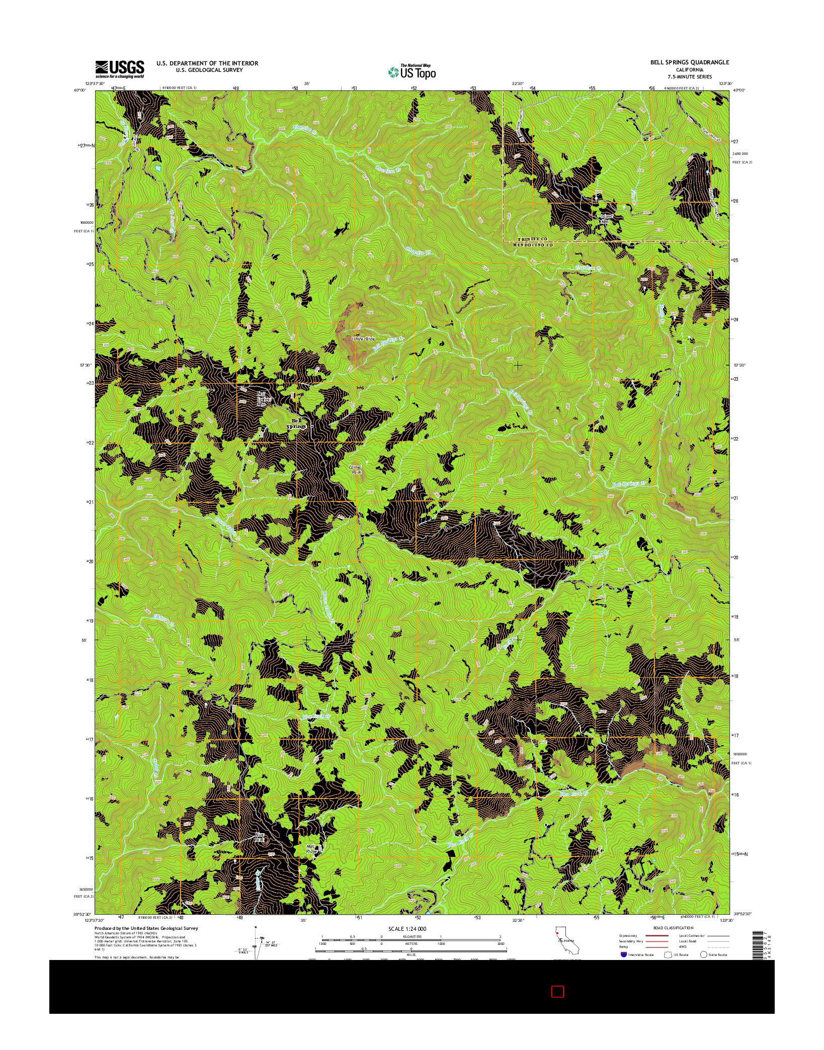 USGS US TOPO 7.5-MINUTE MAP FOR BELL SPRINGS, CA 2015