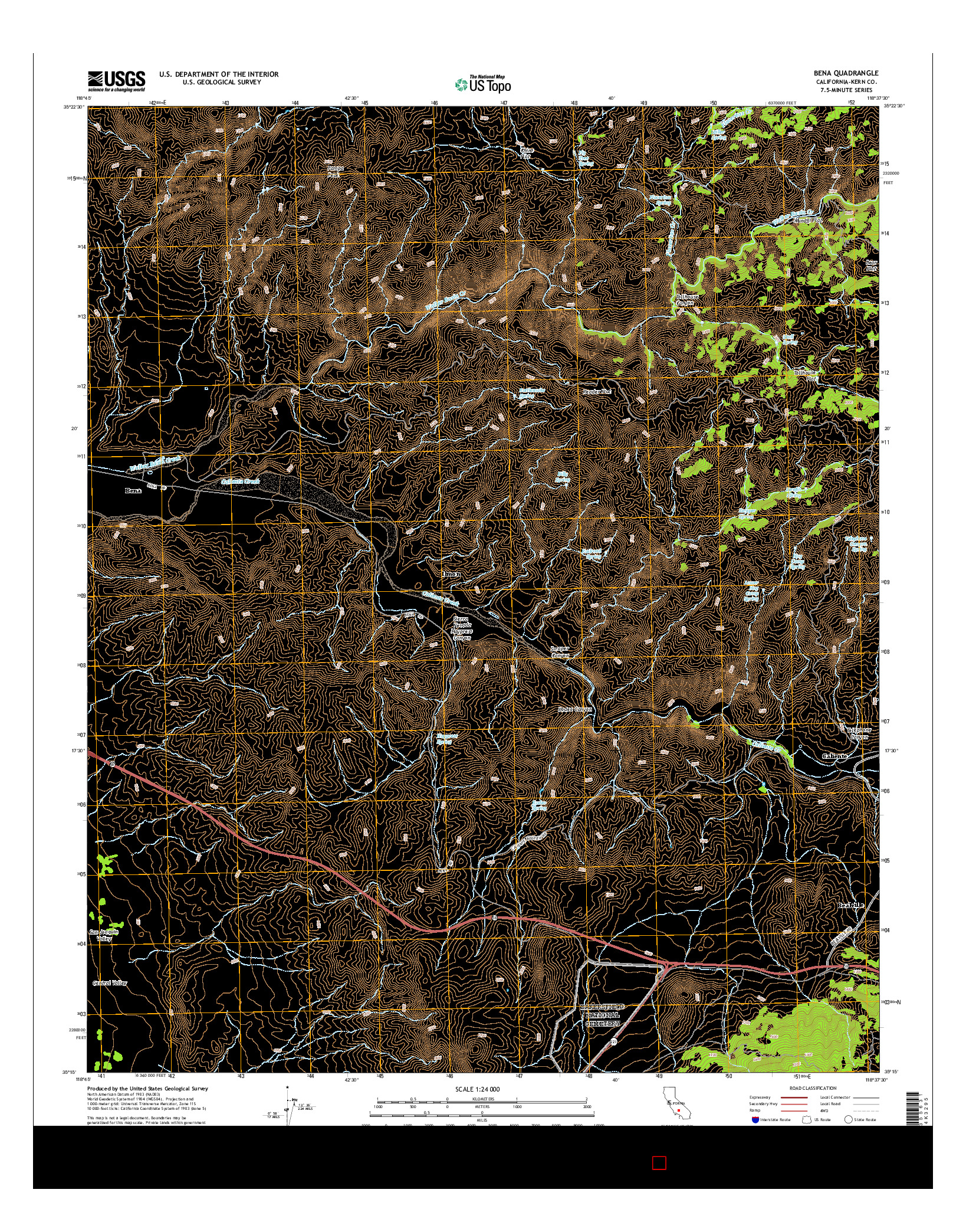 USGS US TOPO 7.5-MINUTE MAP FOR BENA, CA 2015