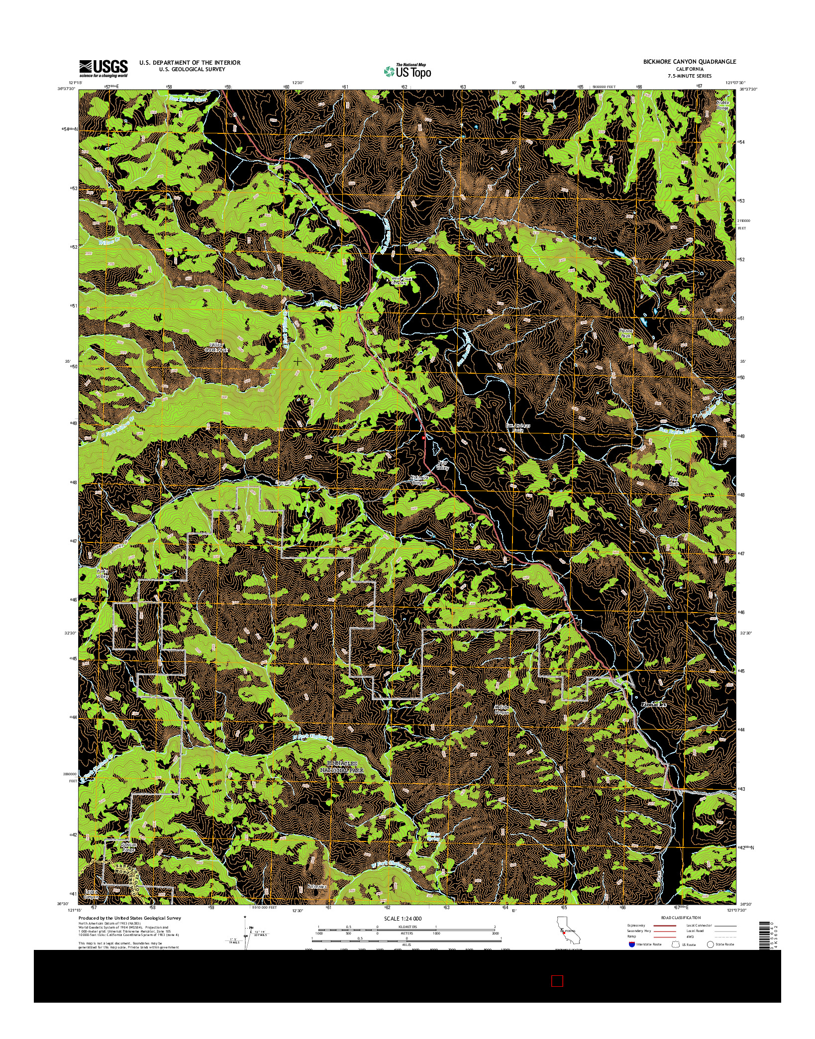 USGS US TOPO 7.5-MINUTE MAP FOR BICKMORE CANYON, CA 2015