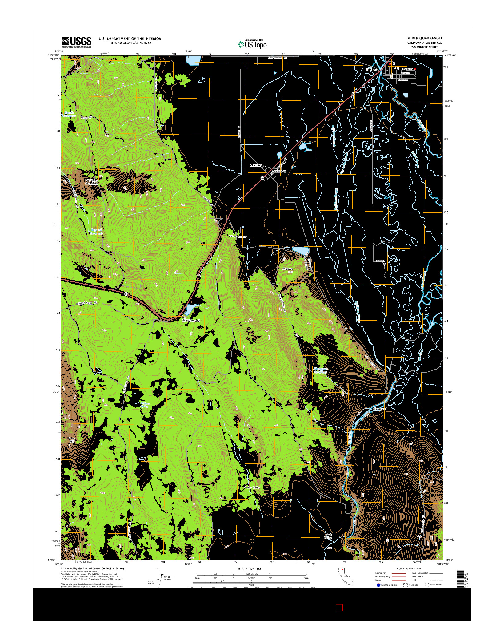 USGS US TOPO 7.5-MINUTE MAP FOR BIEBER, CA 2015